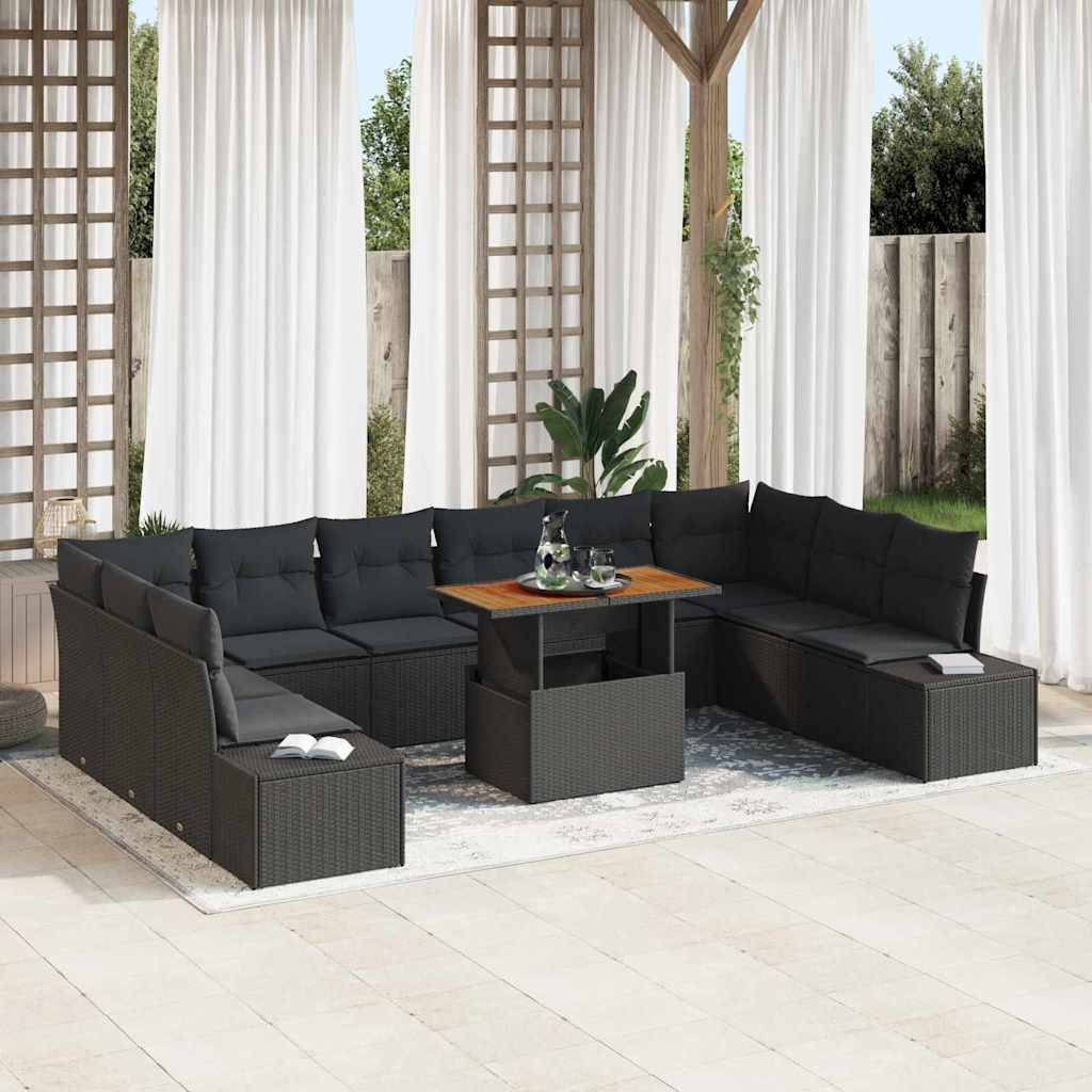 Garden Sofa Set with Storage 11 pcs Black Poly rattan