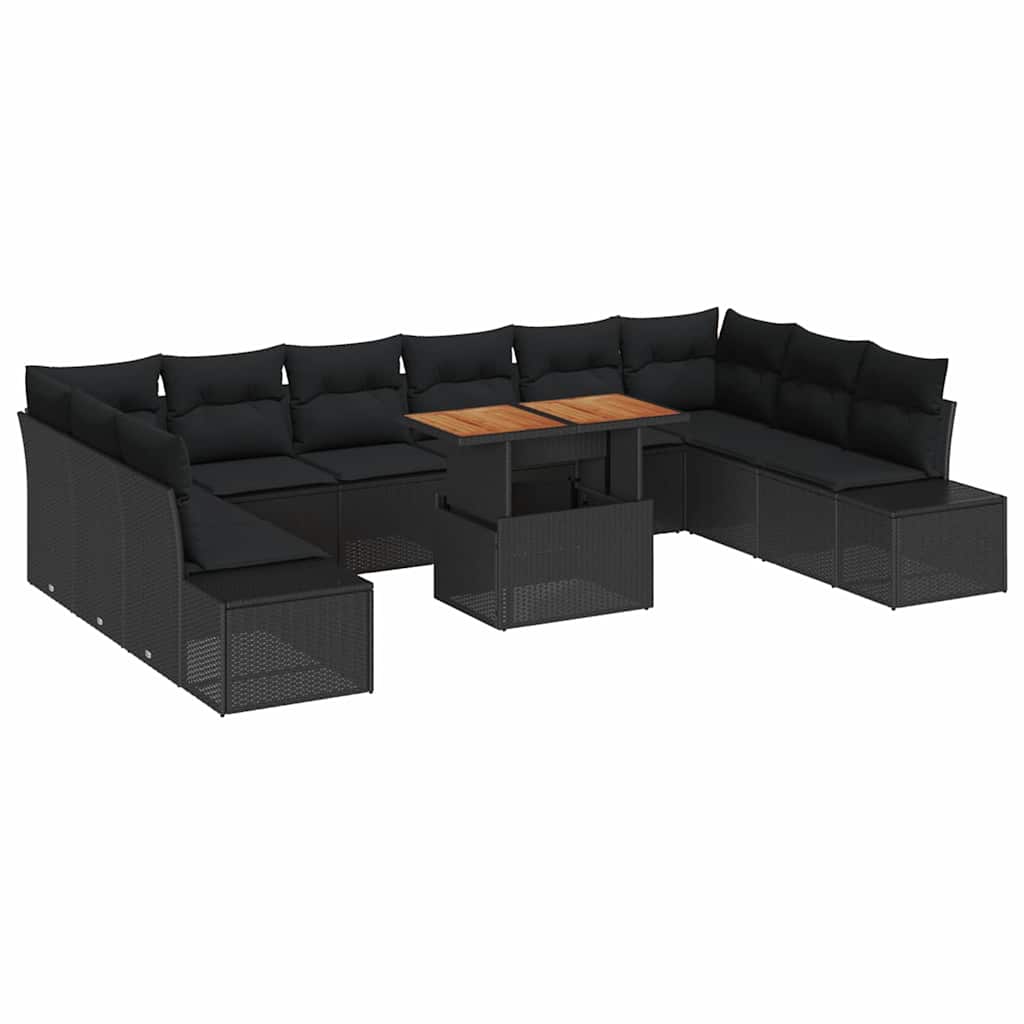 Garden Sofa Set with Storage 11 pcs Black Poly rattan