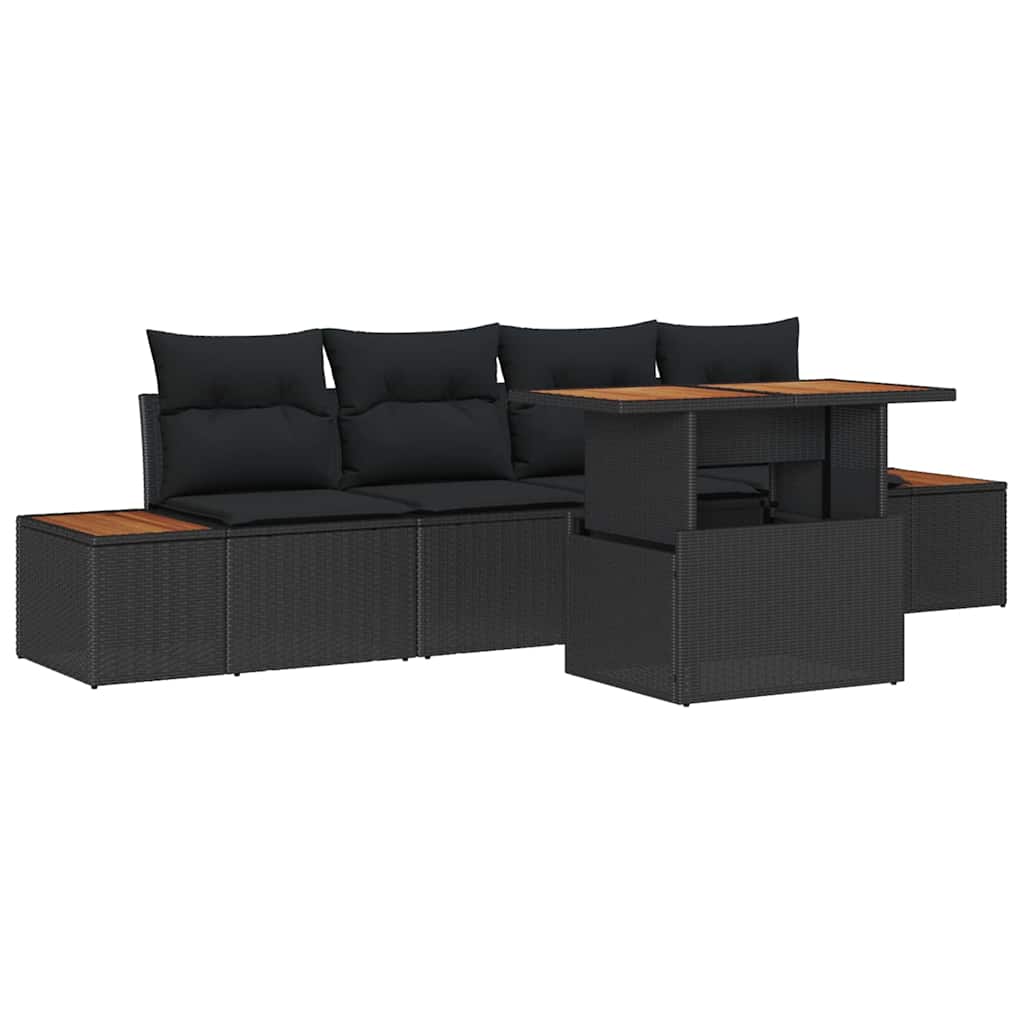 Garden Sofa Set with Storage 5 pcs Black Poly rattan