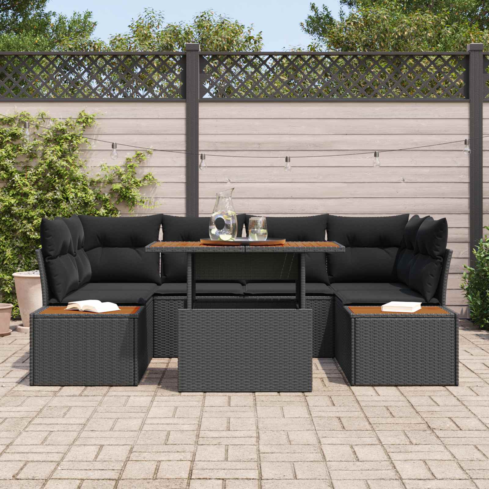 Garden Sofa Set with Storage 7 pcs Black Poly rattan