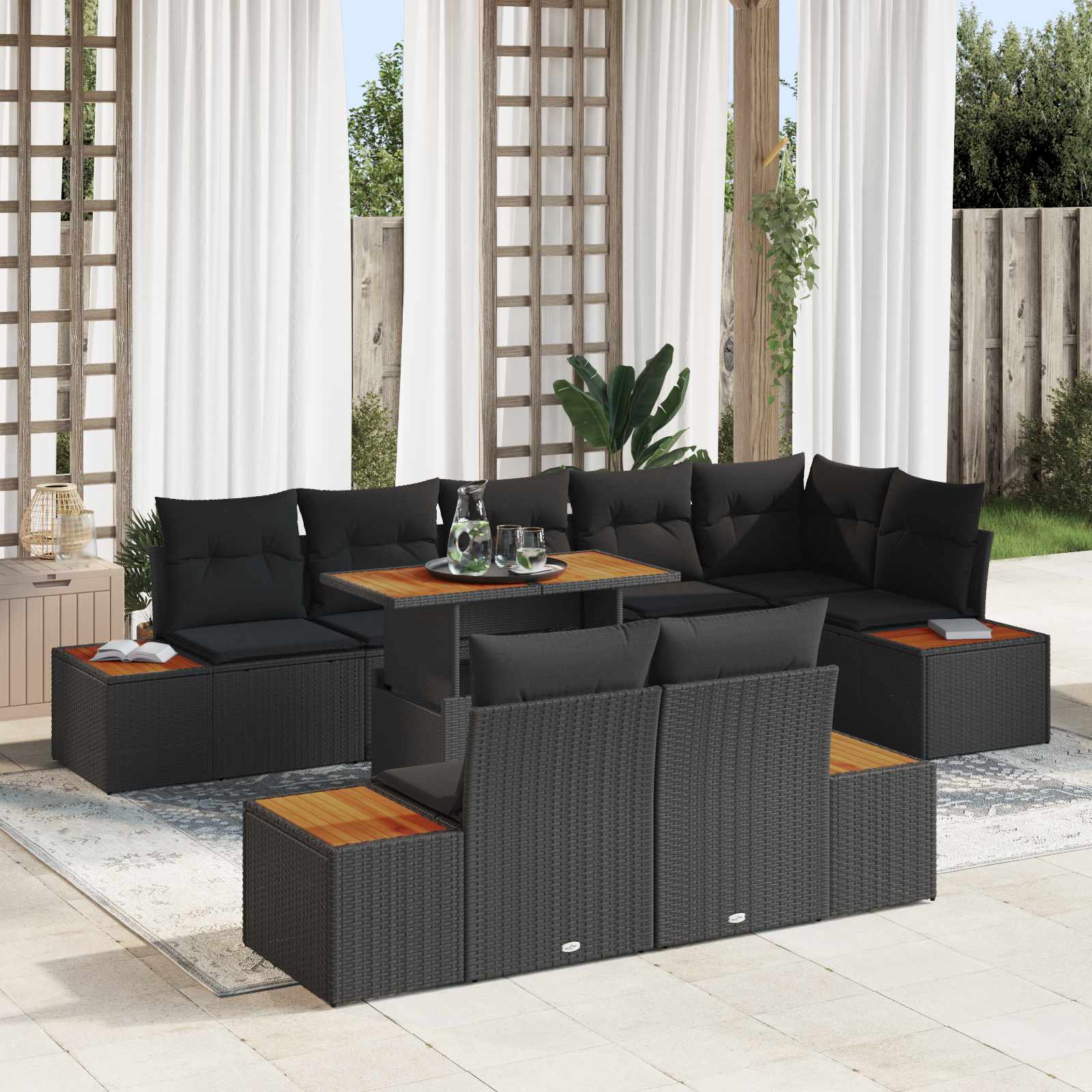 Garden Sofa Set with Storage 9 pcs Black Poly rattan