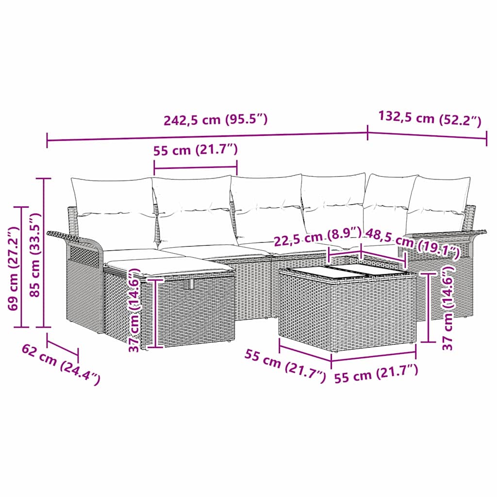 Garden Sofa Set 7 pcs Grey 242.5 x 132.5 x 85 cm Poly rattan