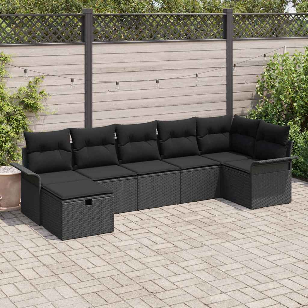 Garden Sofa Set with Cushion Manual 7 pcs Black Poly Rattan