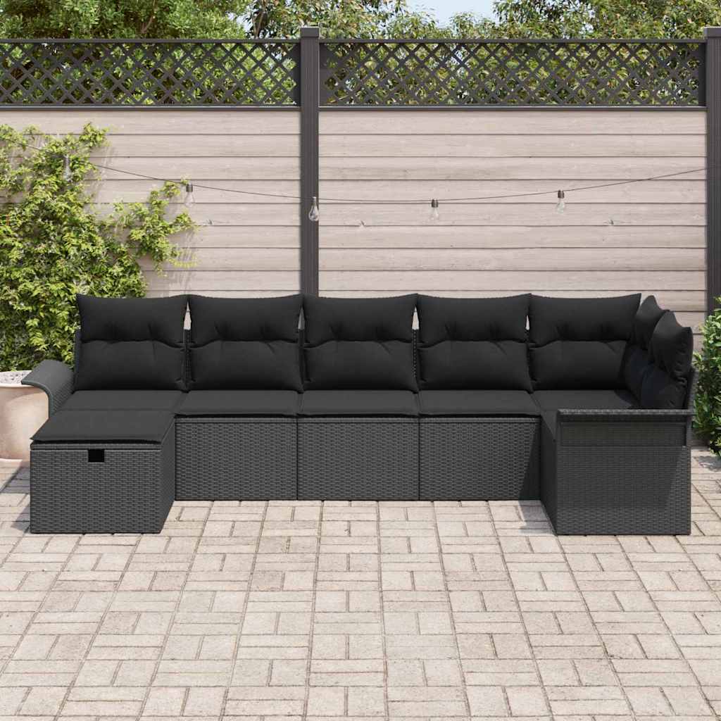 Garden Sofa Set with Cushion Manual 7 pcs Black Poly Rattan