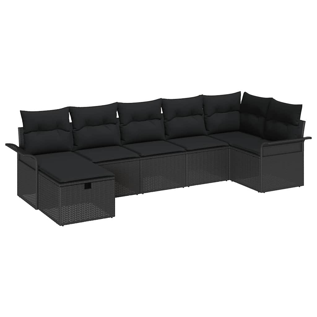 Garden Sofa Set with Cushion Manual 7 pcs Black Poly Rattan