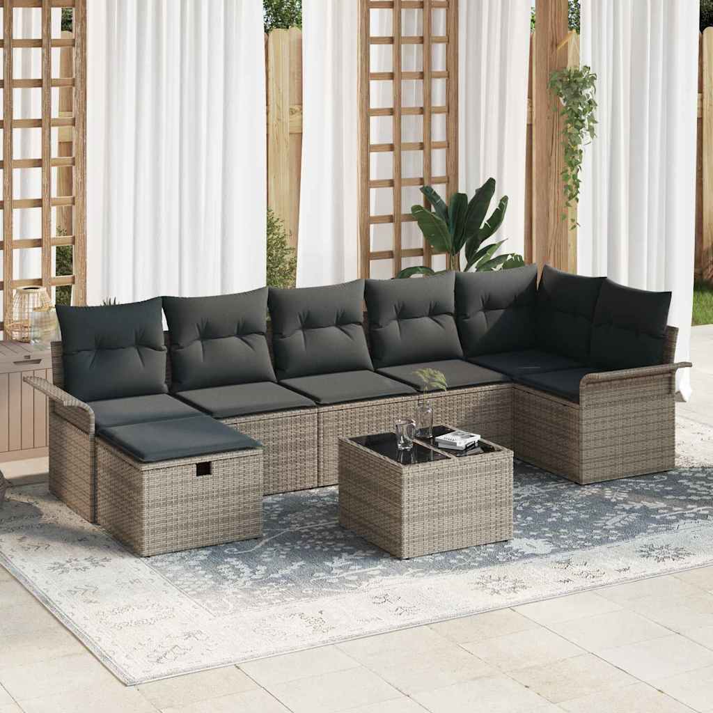 Garden Sofa Set with Cushion Manual 8 pcs Grey Poly Rattan