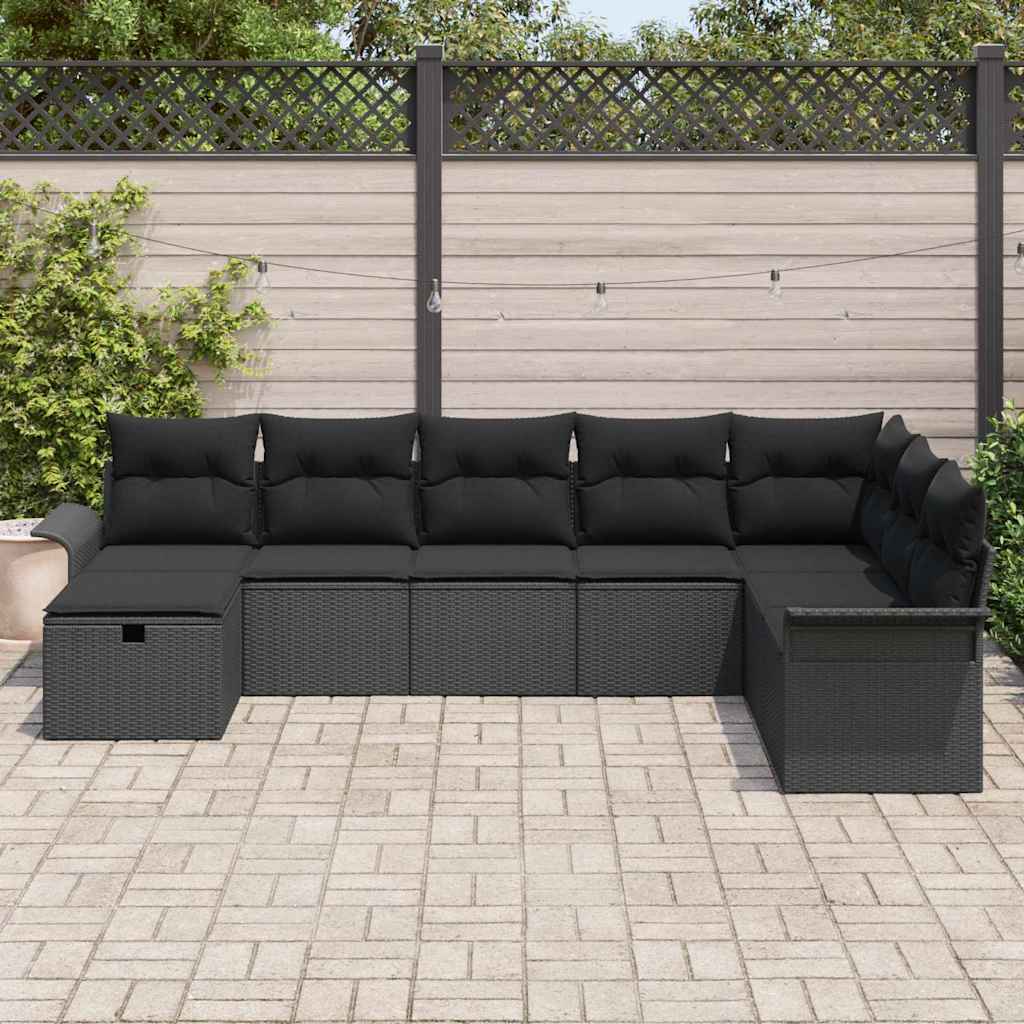 Garden Sofa Set with Cushion Manual 8 pcs Black Poly Rattan