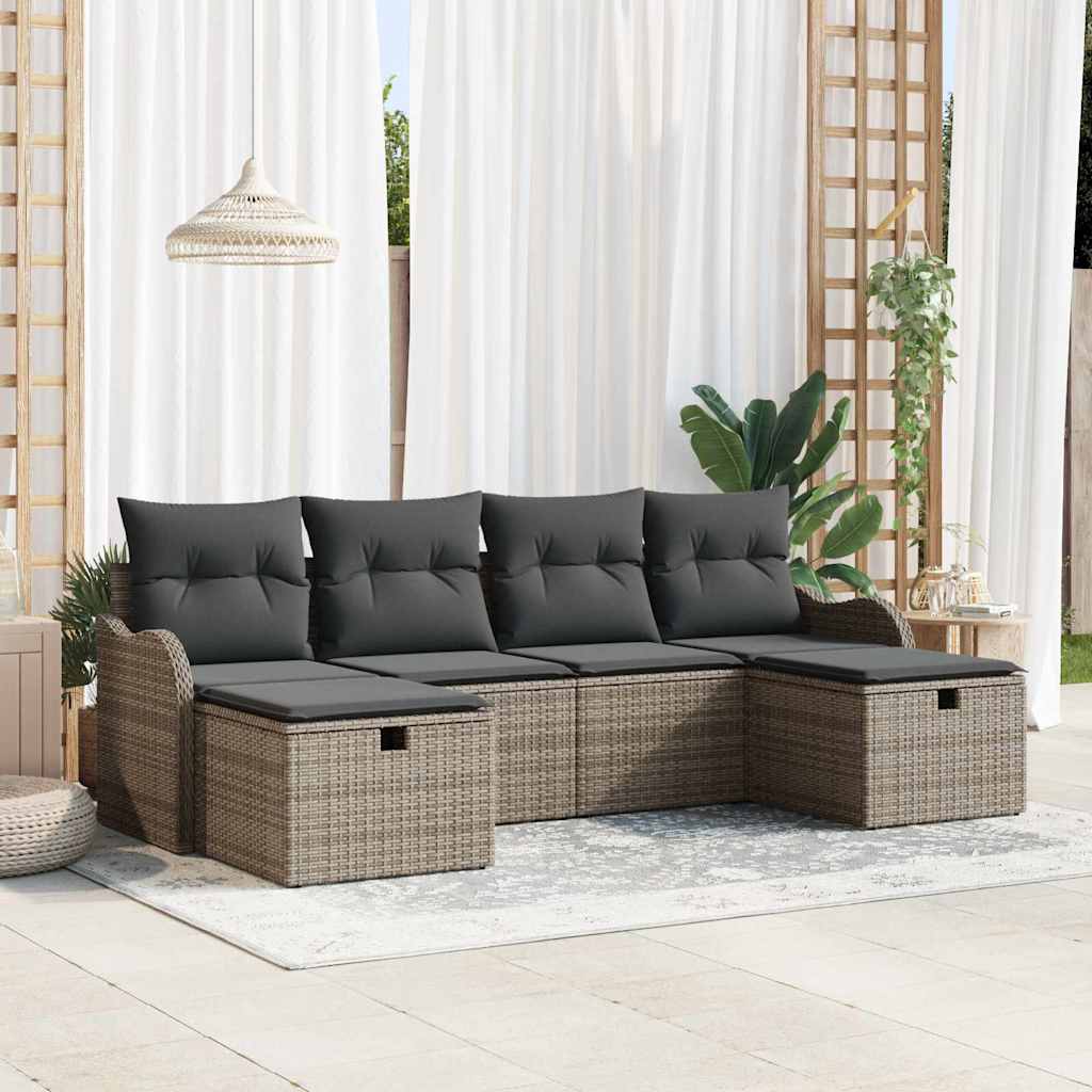 Sofa Set 6 pcs 6-Seater Grey Poly Rattan