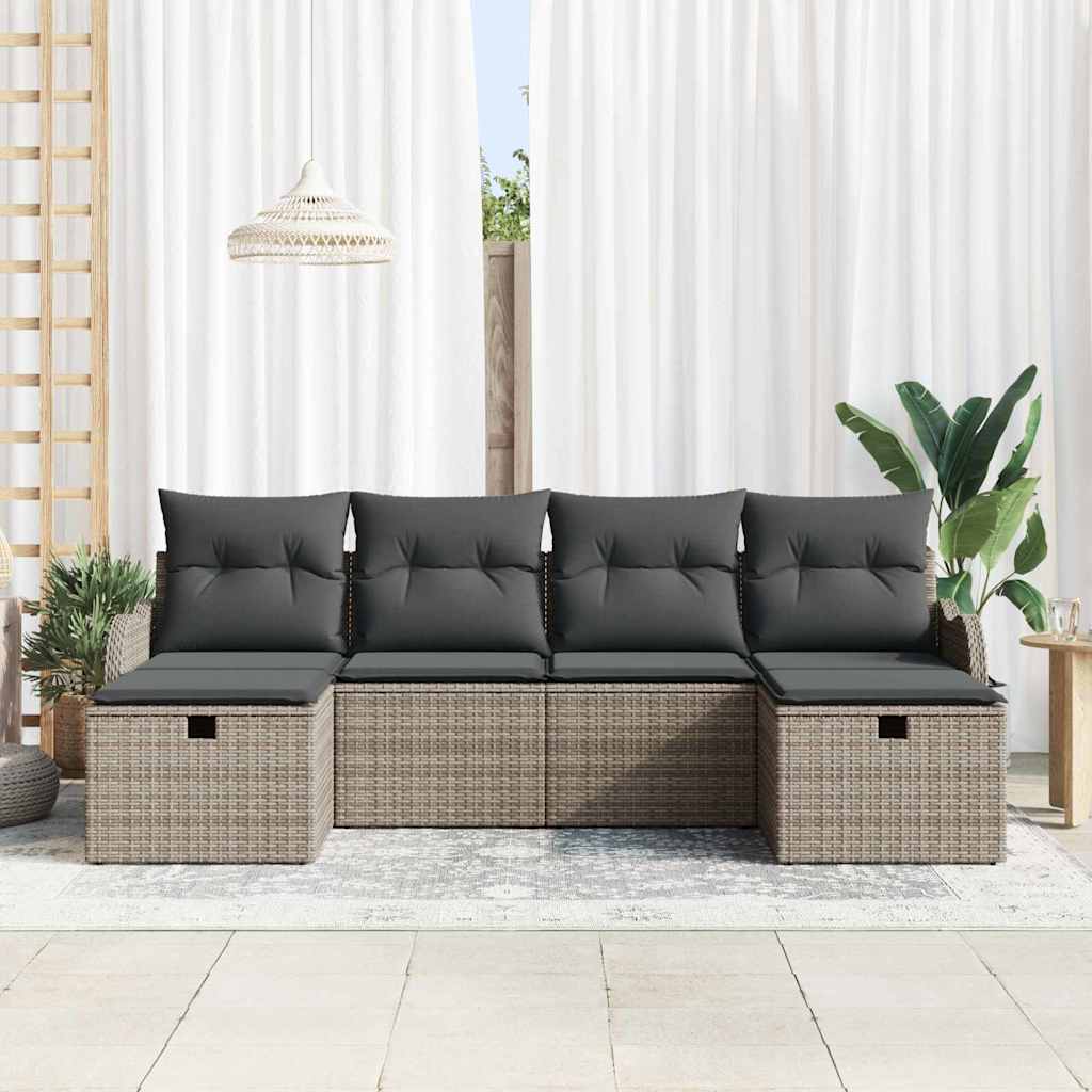 Sofa Set 6 pcs 6-Seater Grey Poly Rattan