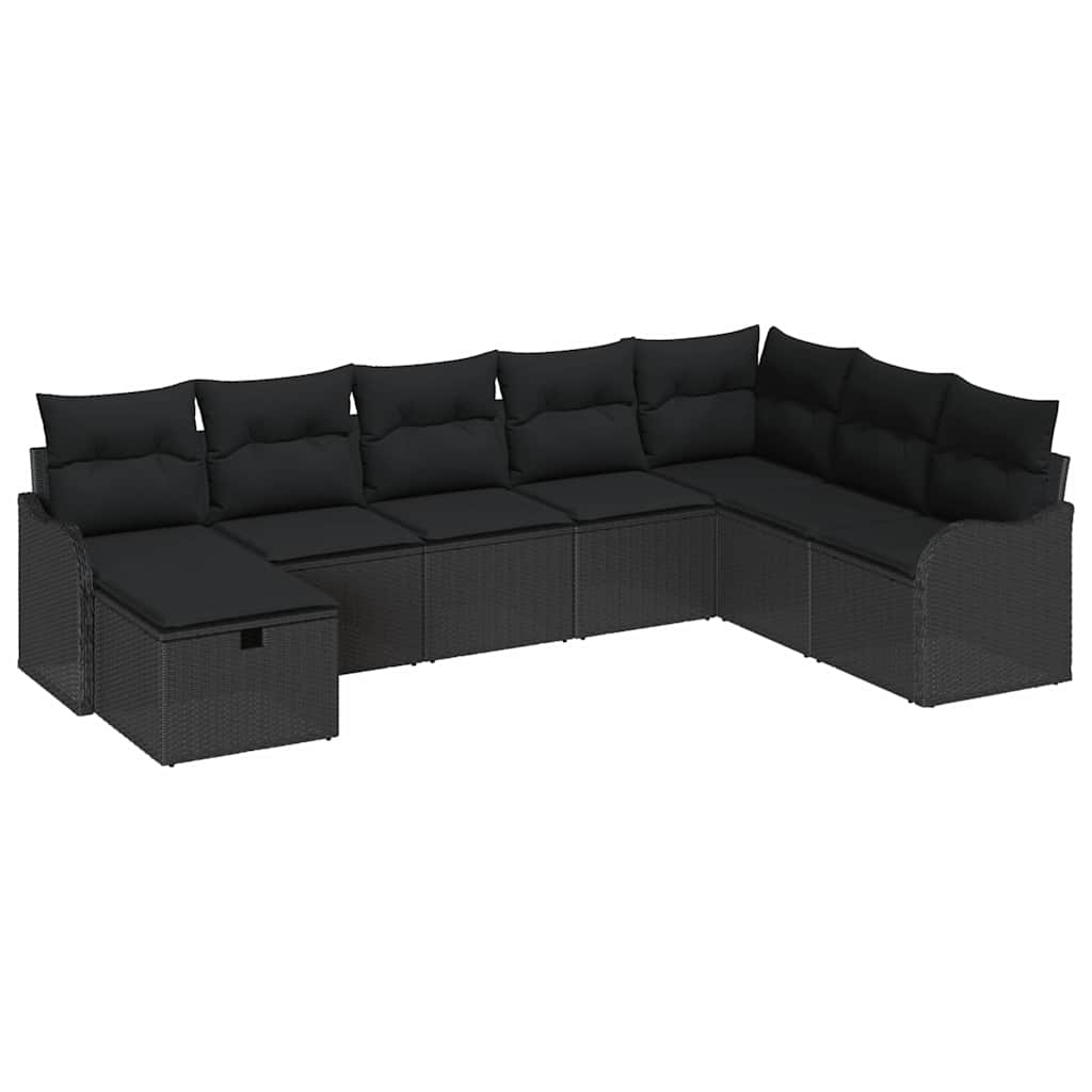Sofa Set with Cushion with Storage Manual Black Poly Rattan