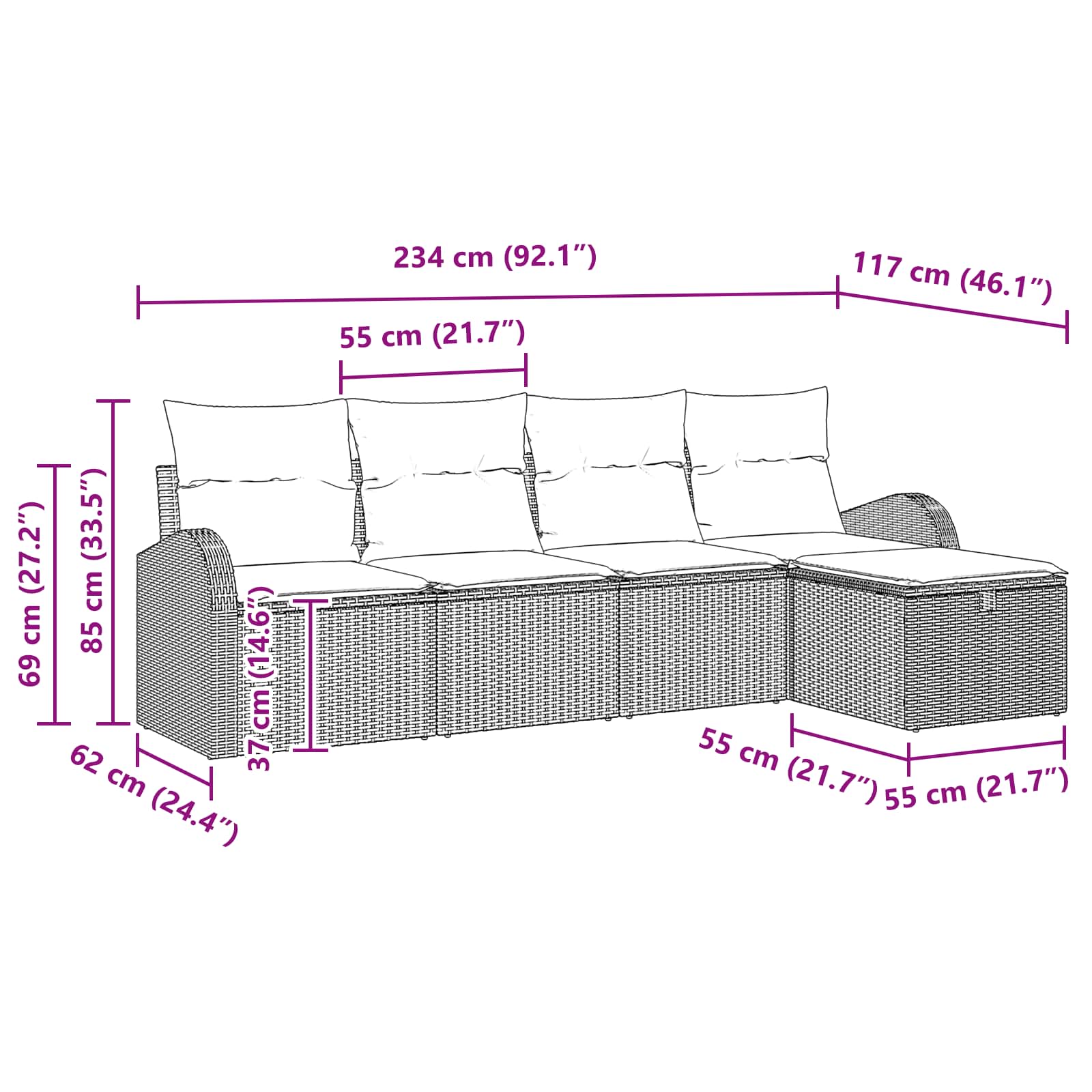 Sofa Set with Cushion with Storage Manual Black Poly Rattan