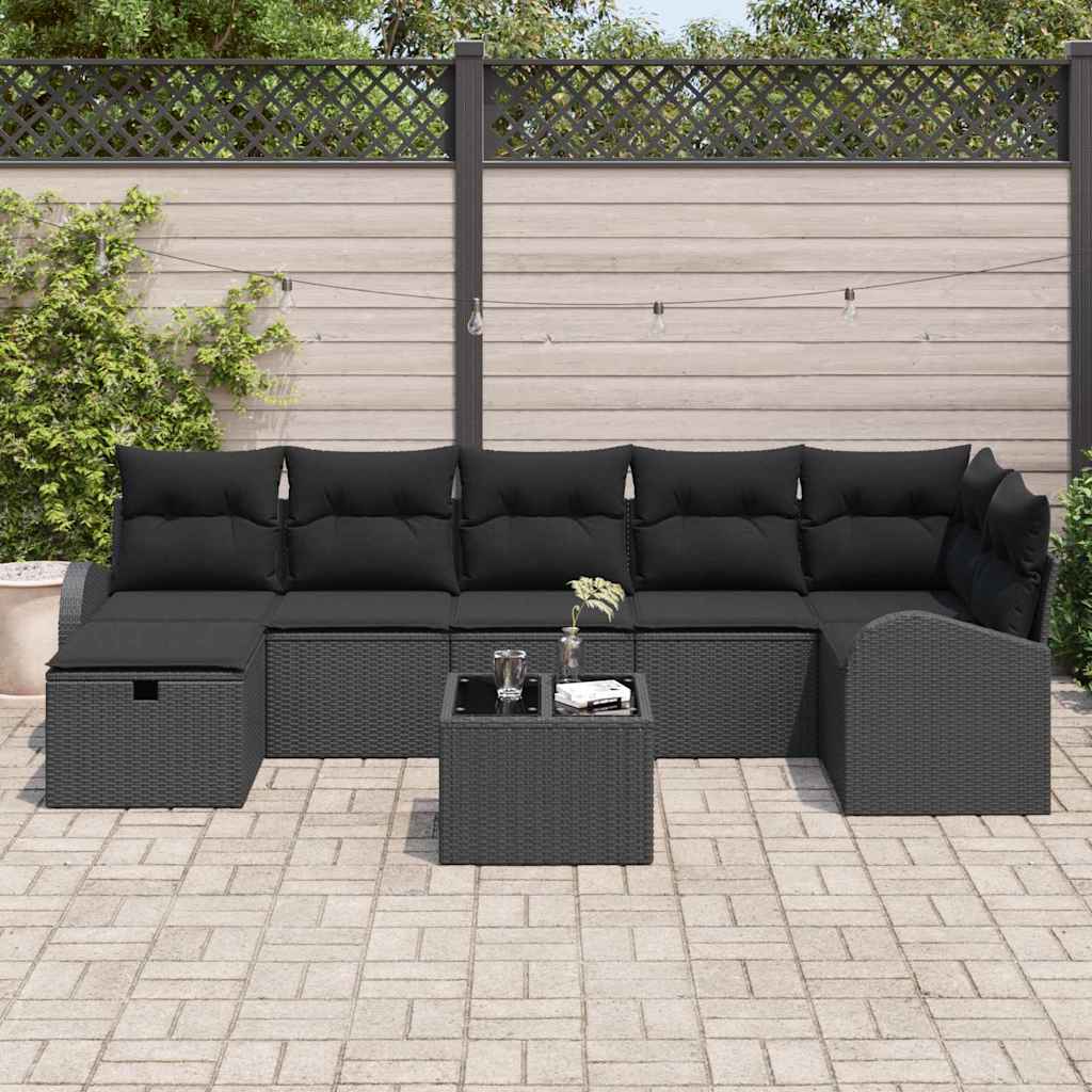 Sofa Set with Cushion with Storage 8 pcs Black Poly Rattan