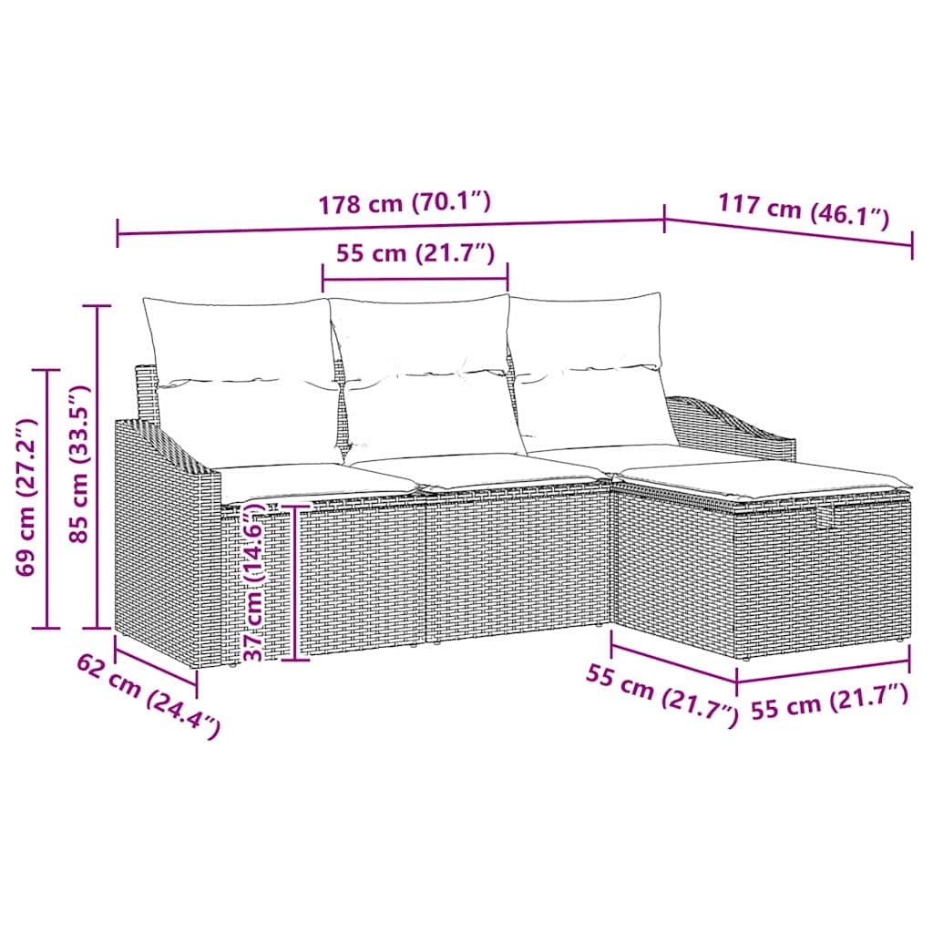 Sofa Set with Cushion with Storage 4 pcs Grey Poly Rattan