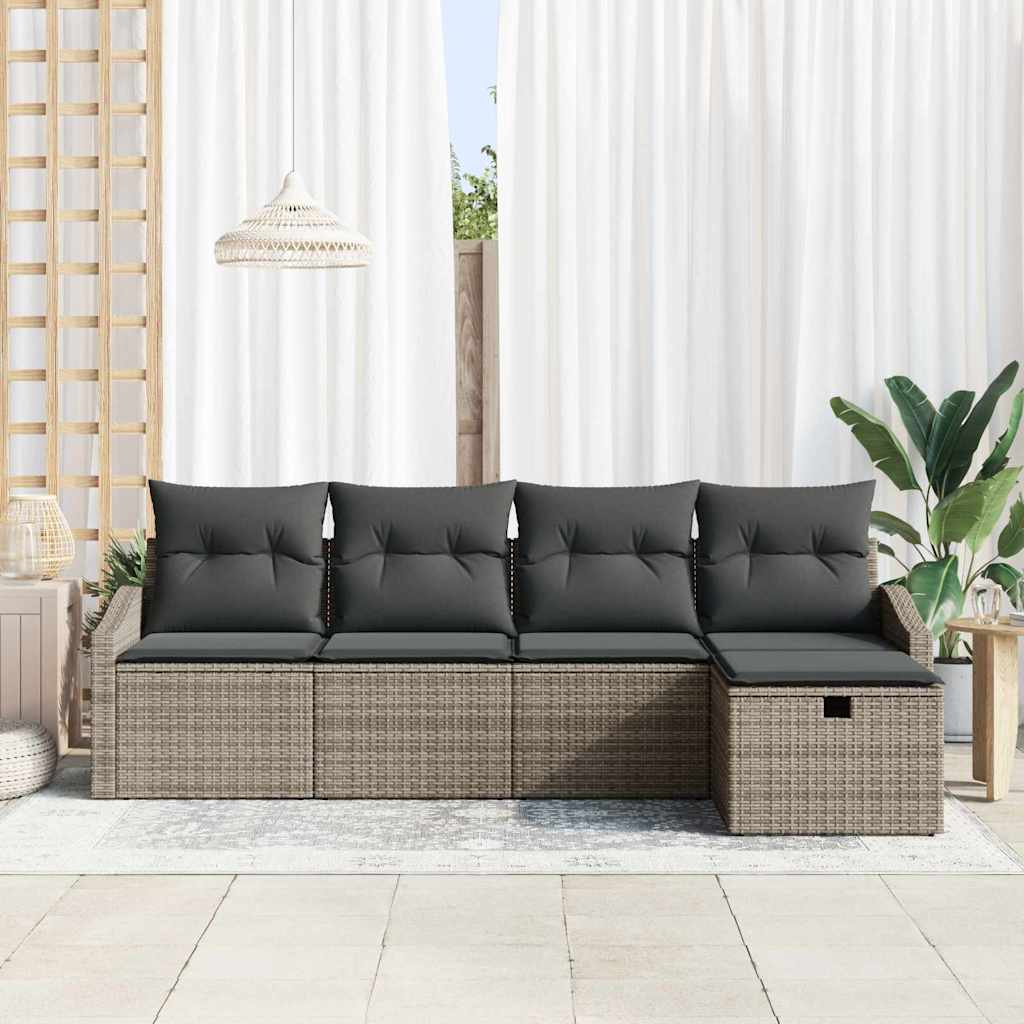 Sofa Set with Cushion with Storage 5 pcs Grey Poly Rattan