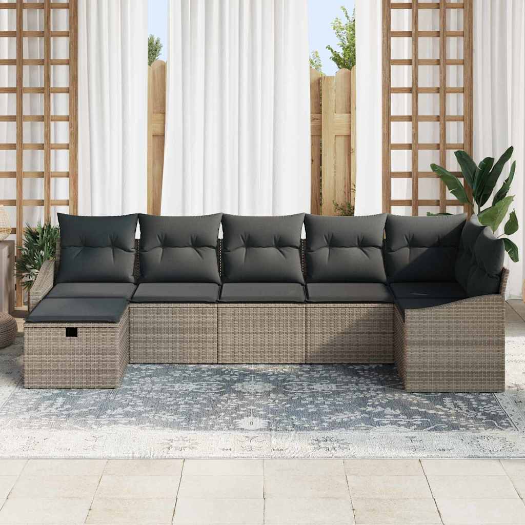 Sofa Set with Cushion with Storage 7 pcs Grey Poly Rattan