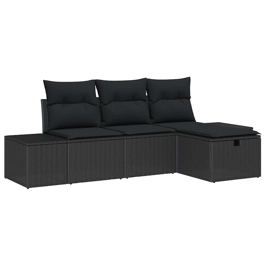 Garden Sofa Set with Cushion 4 pcs Black Poly rattan