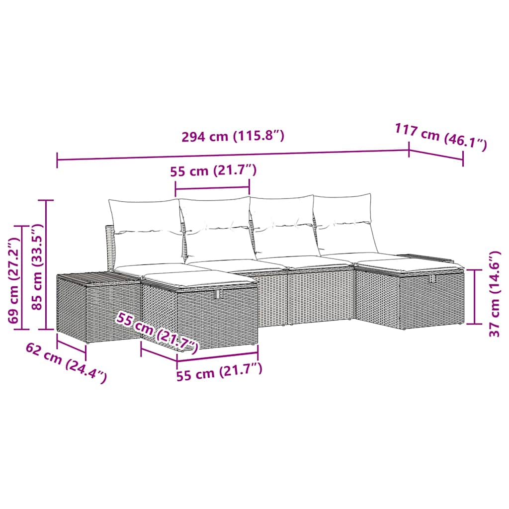 Garden Sofa Set with Cushion 6 pcs Black Poly Rattan