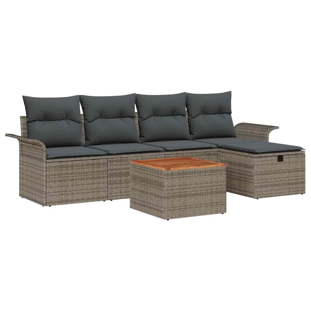 Garden Sofa Set with Storage 6 pcs Grey Poly rattan