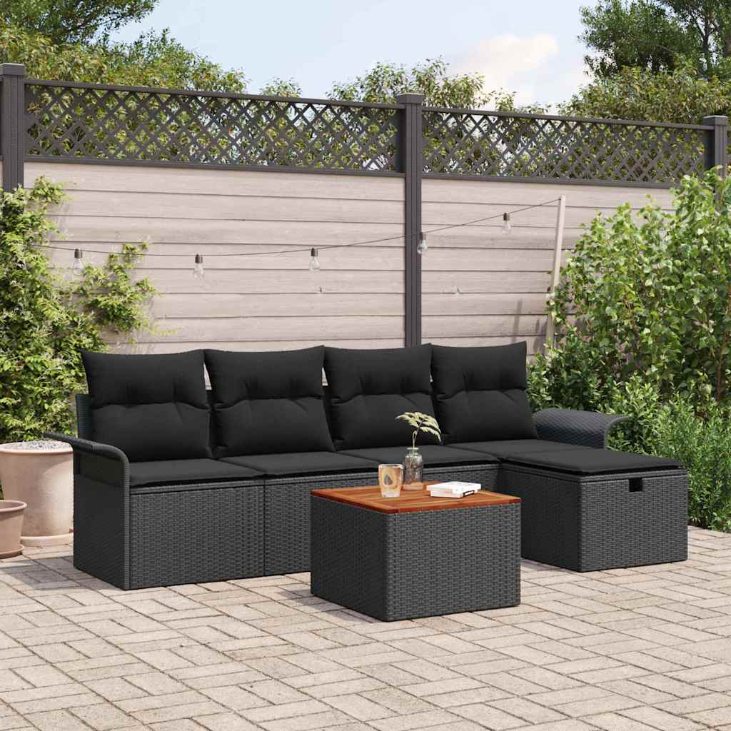 Garden Sofa Set with Storage 6 pcs Black Poly rattan