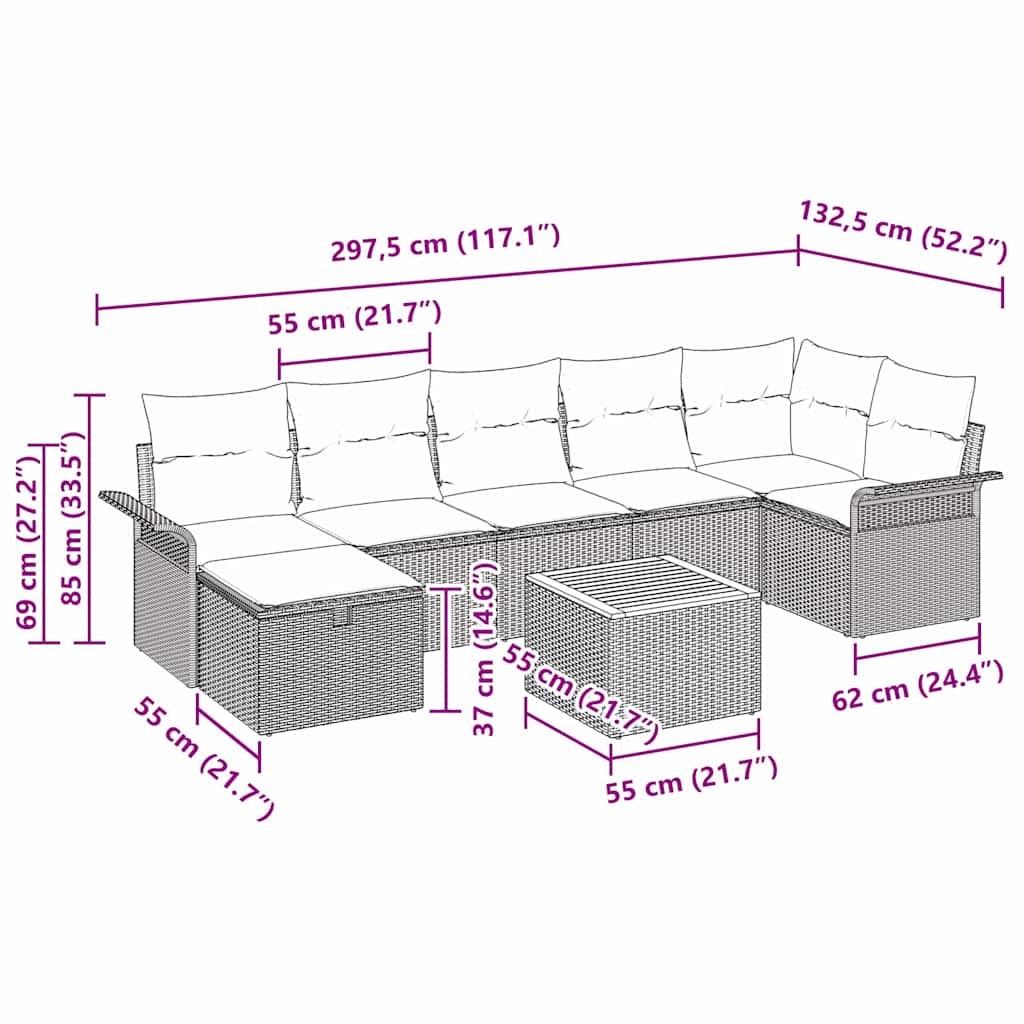 Garden Sofa Set 8 pcs Grey Poly Rattan