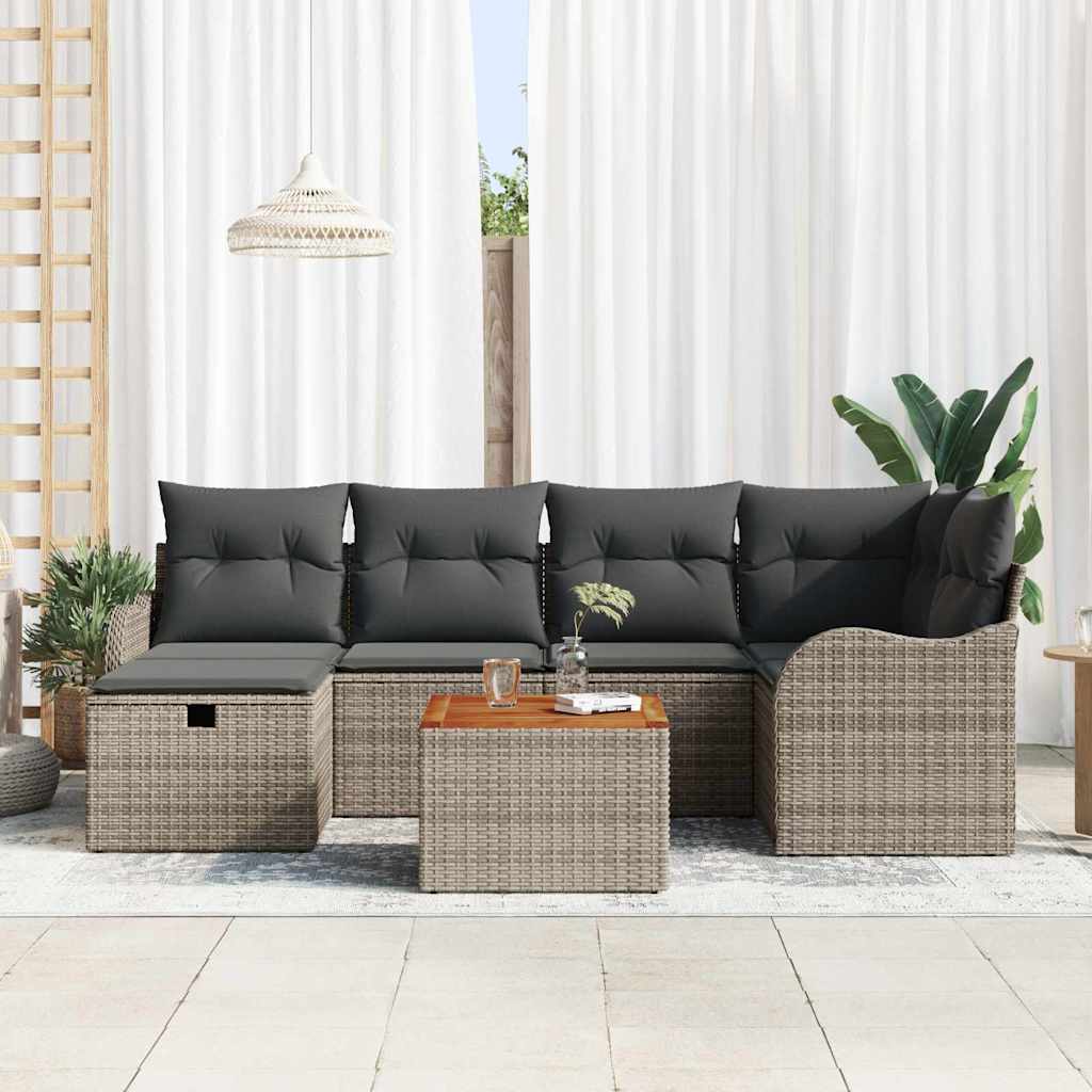 Garden Sofa Set with Cushion 7 pcs Grey Poly rattan