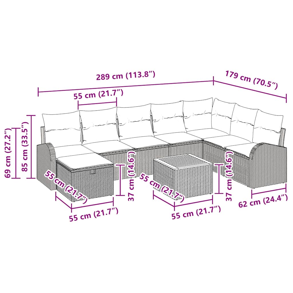 Garden Sofa Set with Cushion 9 pcs Black Poly Rattan