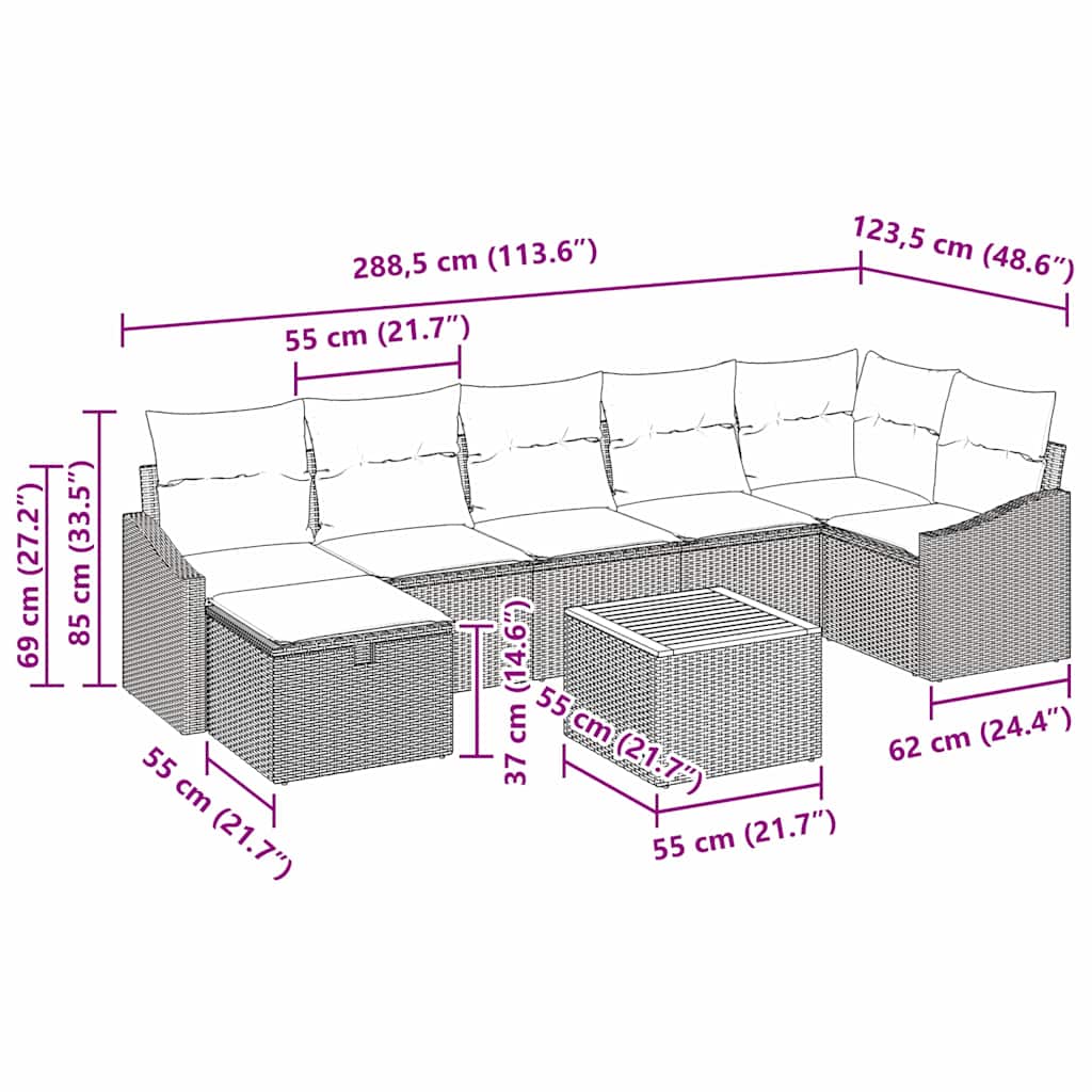 Garden Sofa Set with Cushion 8 pcs Grey Poly rattan