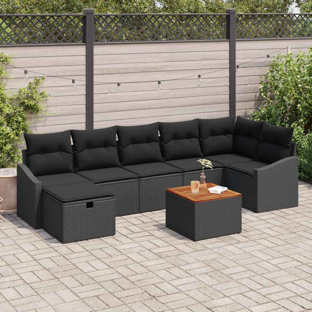 Garden Sofa Set with Cushion 8 pcs Black Poly rattan