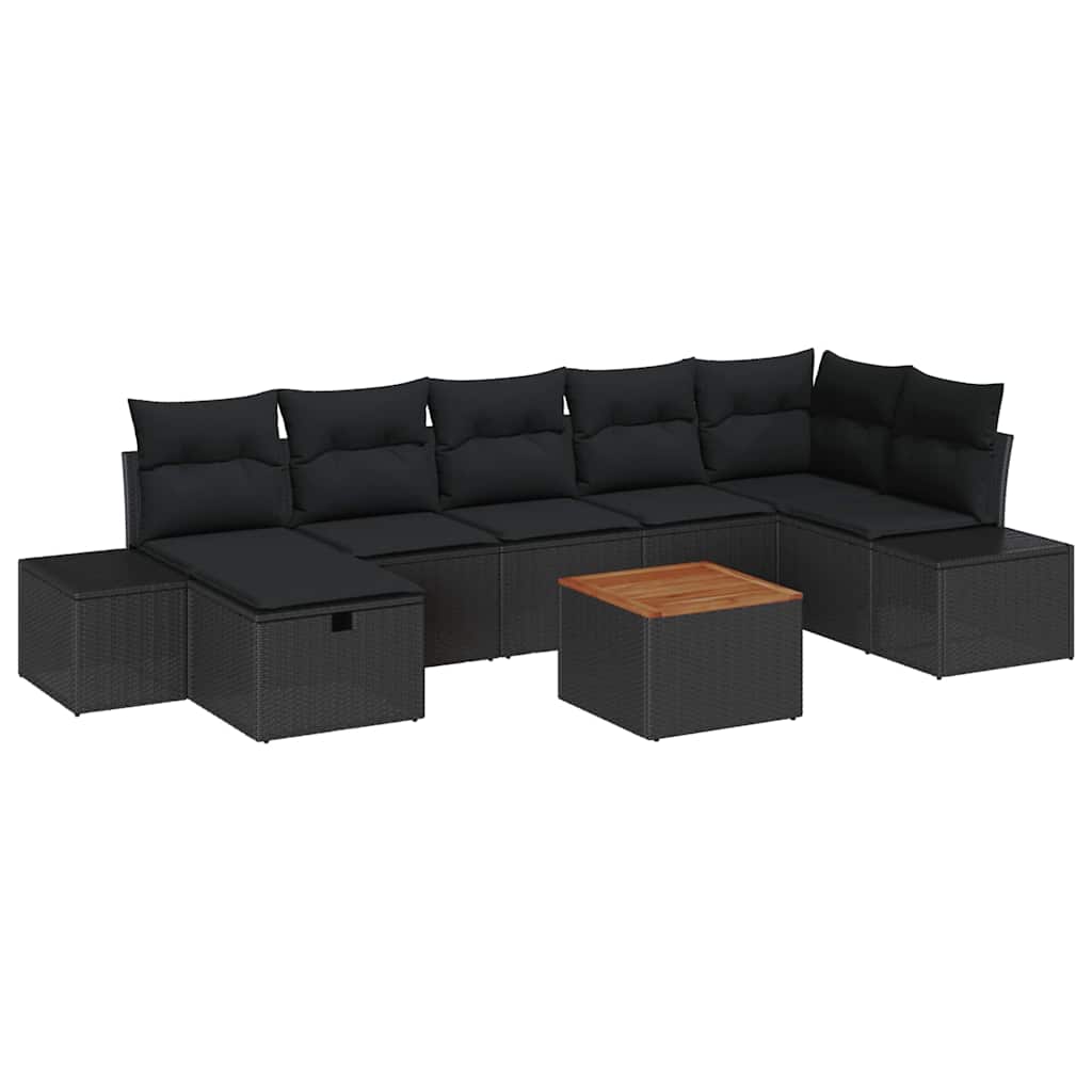 Garden Sofa Set with Cushion 8 pcs Black Poly Rattan