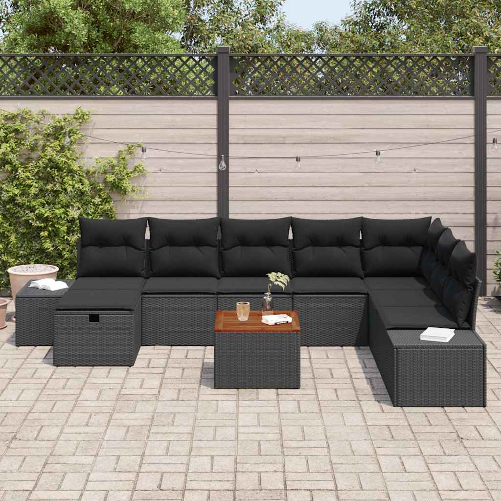 Garden Sofa Set with Cushion 9 pcs Black Poly rattan