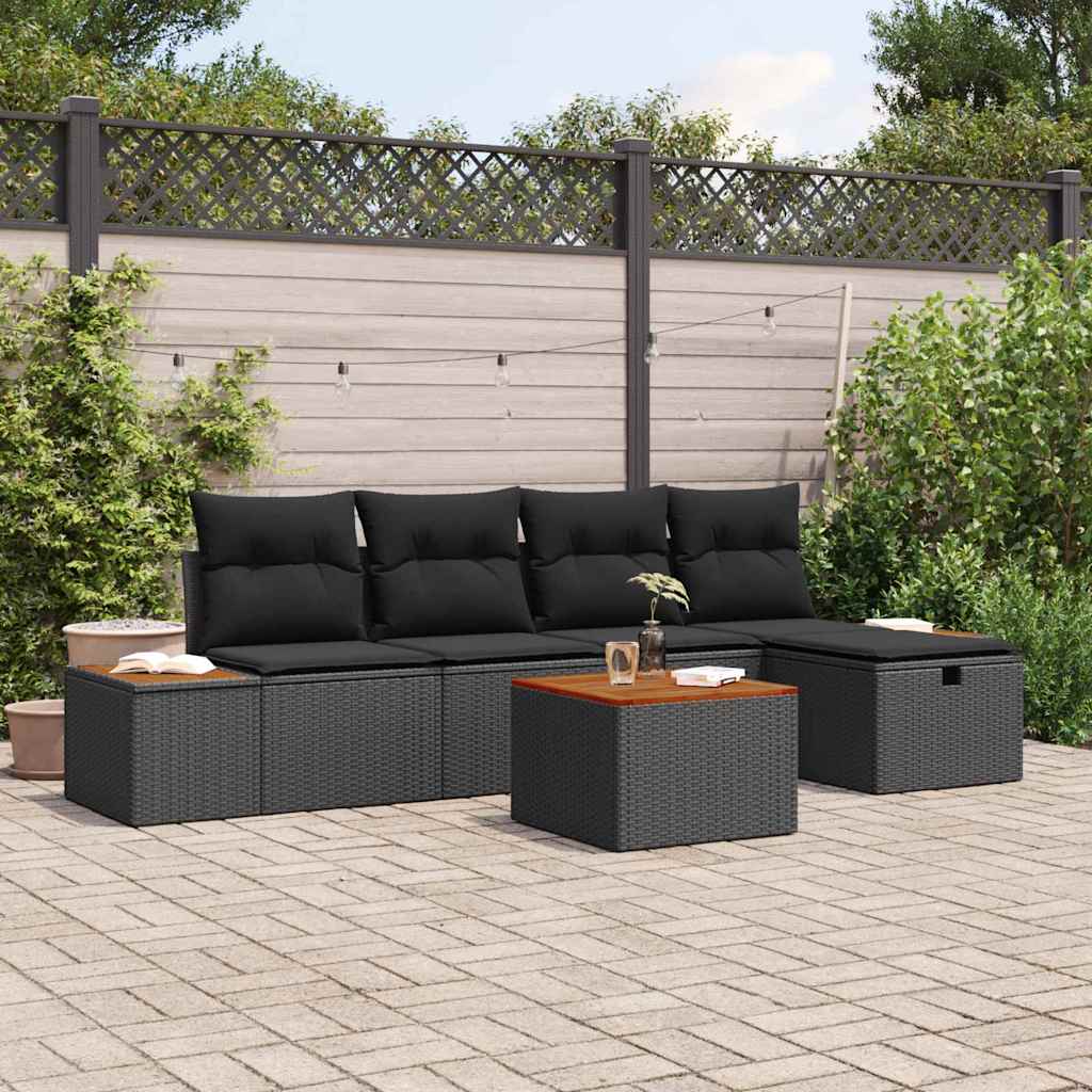 Garden Sofa Set with Cushion 6 pcs Black Poly rattan