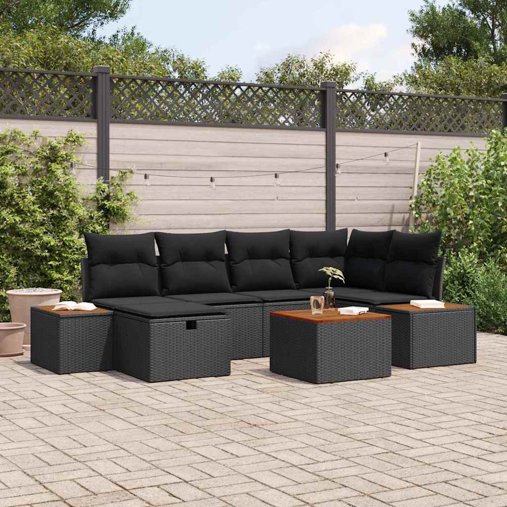 Garden Sofa Set with Cushion 7 pcs Black Poly Rattan