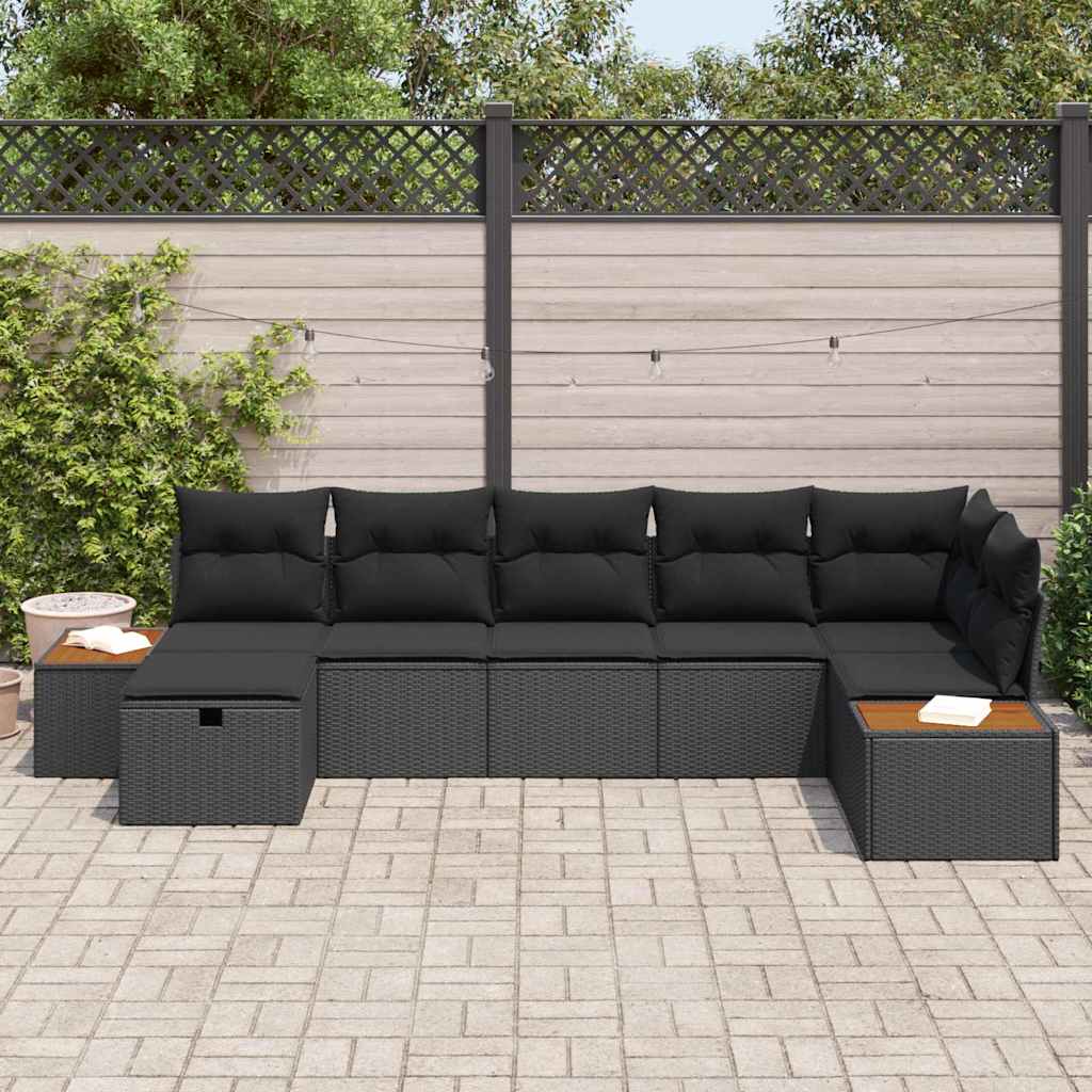 Garden Sofa Set with Cushion with Storage Black Poly Rattan