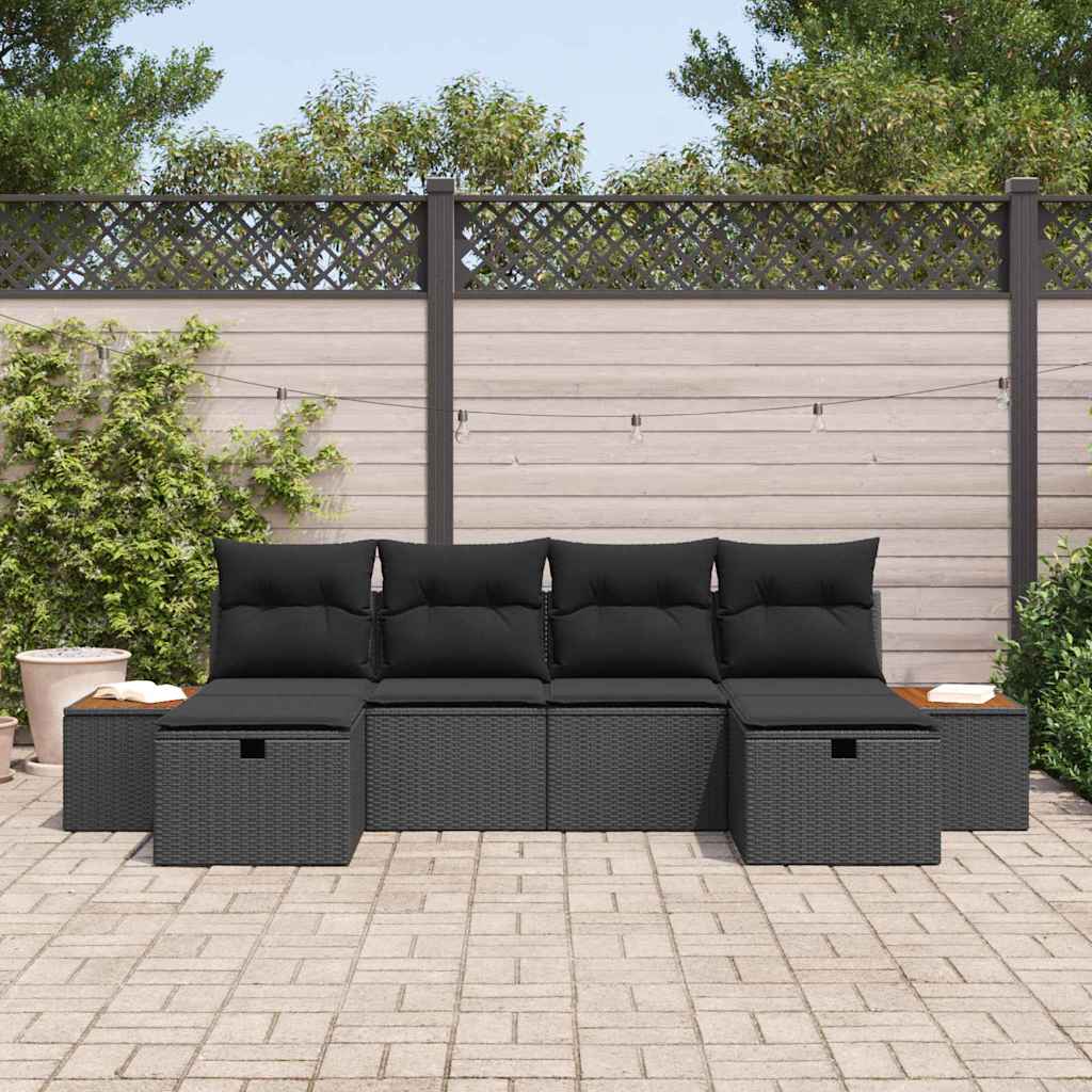 Garden Sofa Set with Cushion 6 pcs Black Poly Rattan