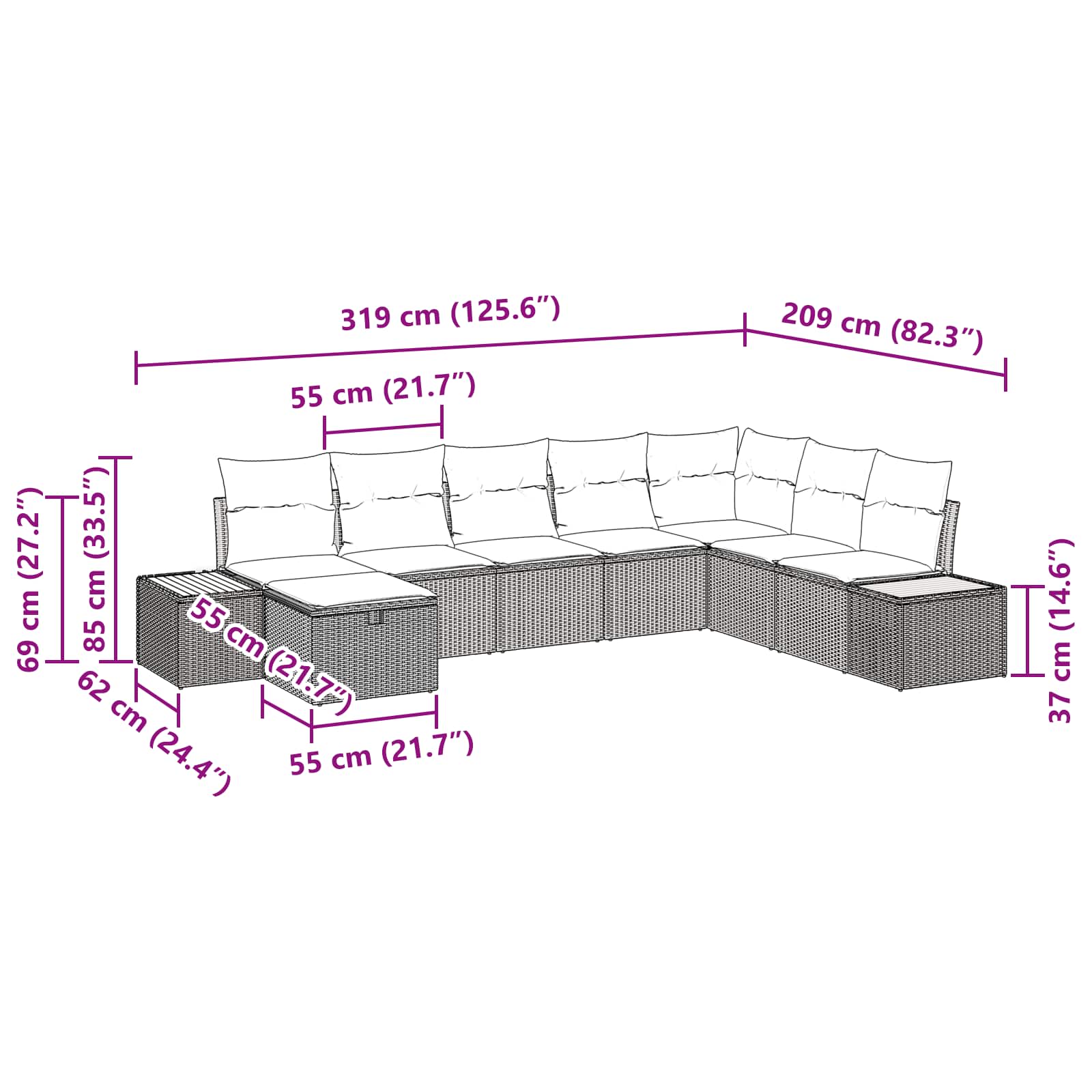 Garden Sofa Set with Cushion 8 pcs Black Poly rattan