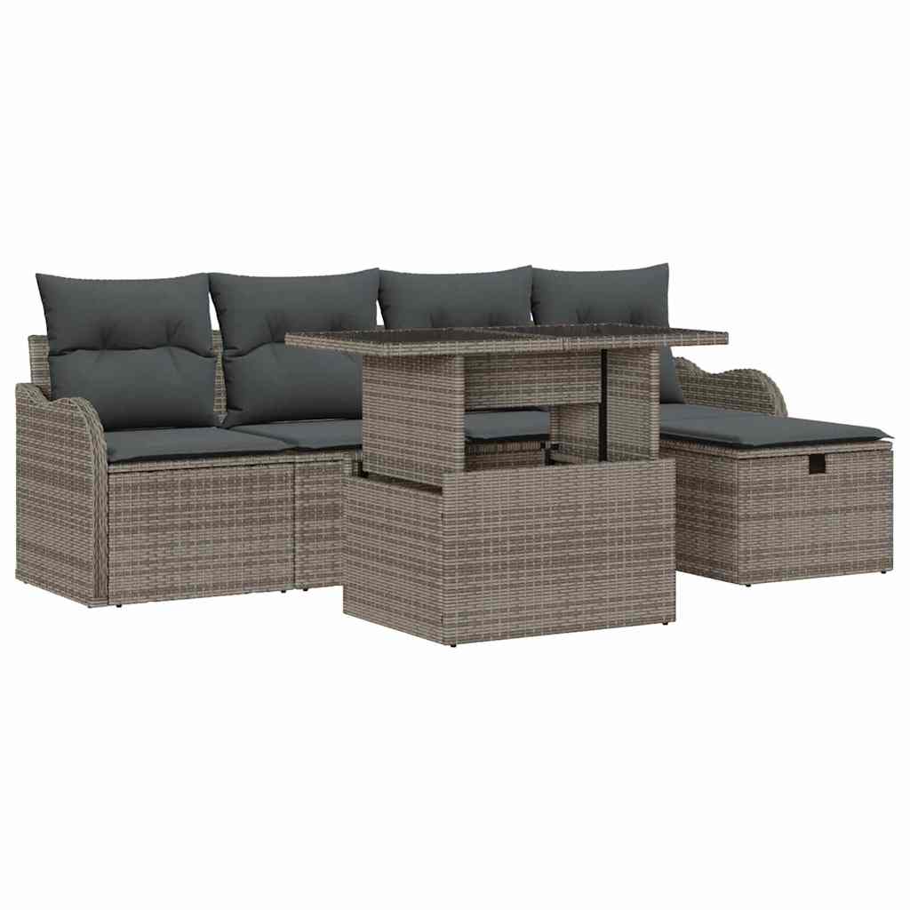 Garden Sofa Set with Cushion 6 pcs Grey Poly rattan