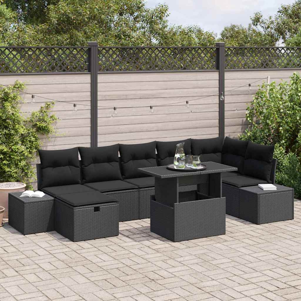 Garden Sofa Set with Cushion 8 pcs Black Poly rattan