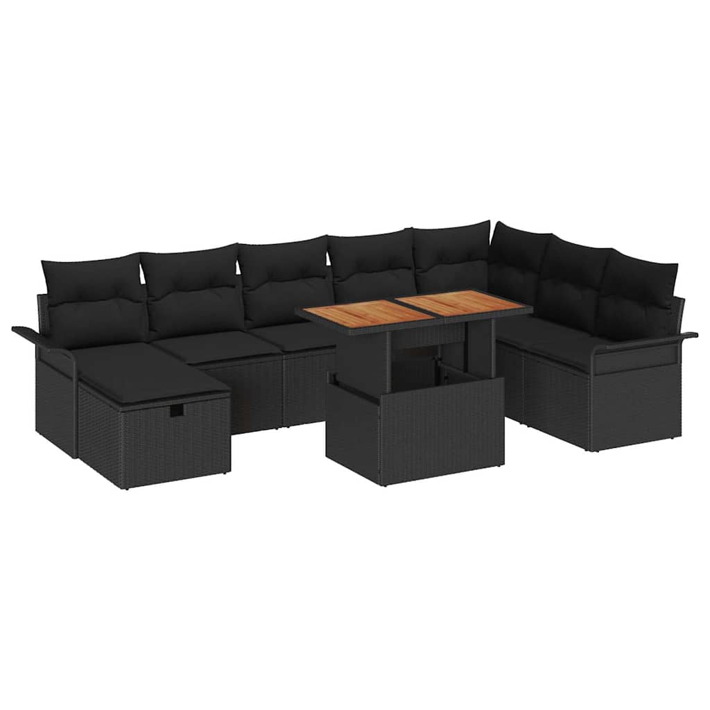Garden Sofa Set with Cushion 9 pcs Black Poly rattan