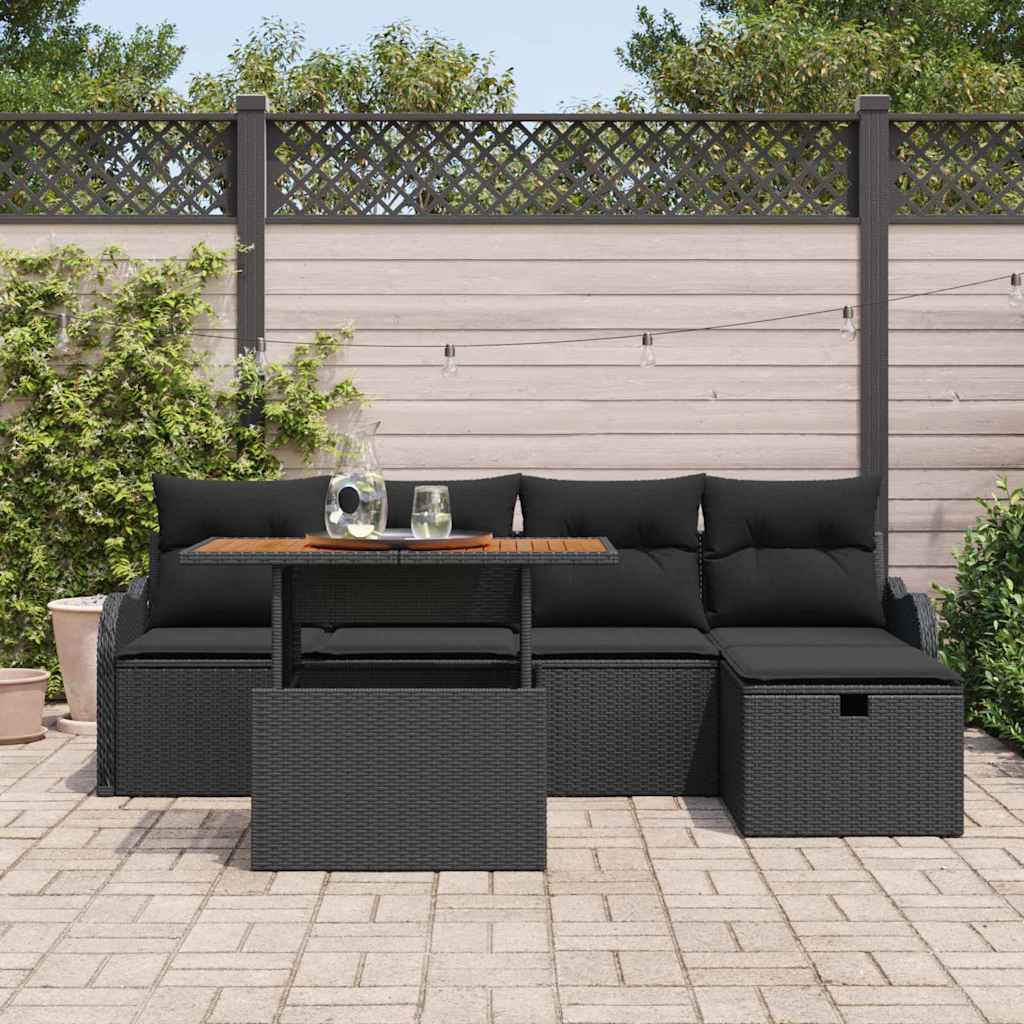 Garden Sofa Set with Cushion 6 pcs Black Poly rattan