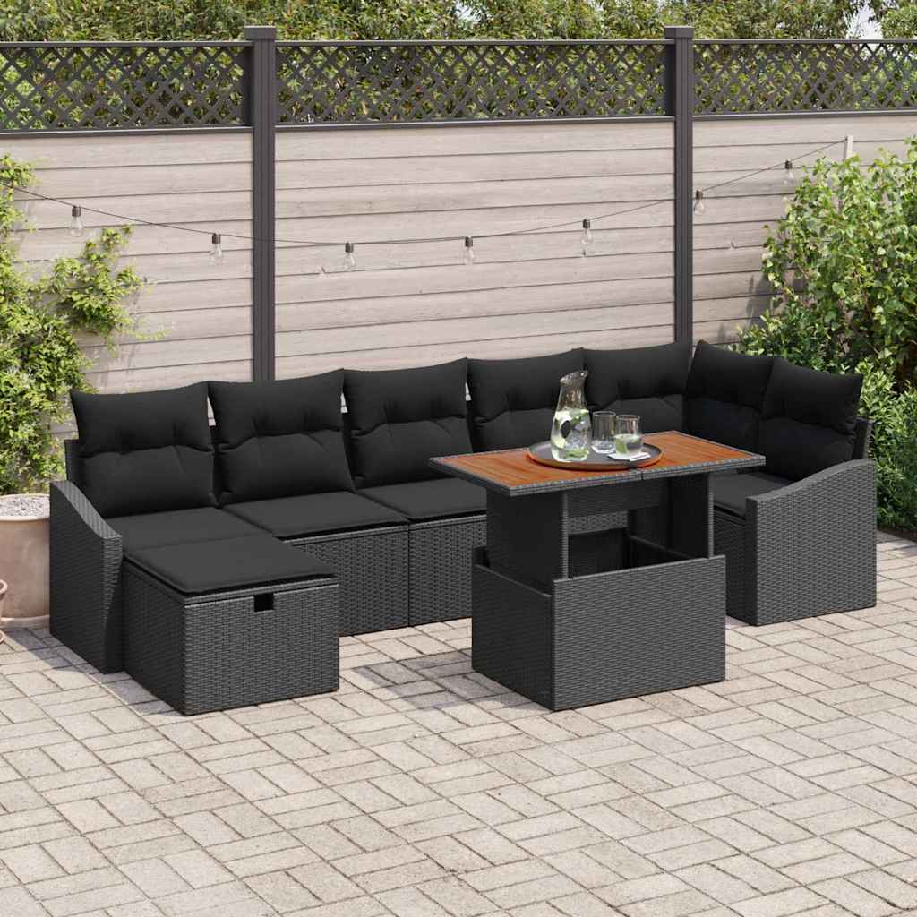 Garden Sofa Set with Cushion 8 pcs Black Poly rattan