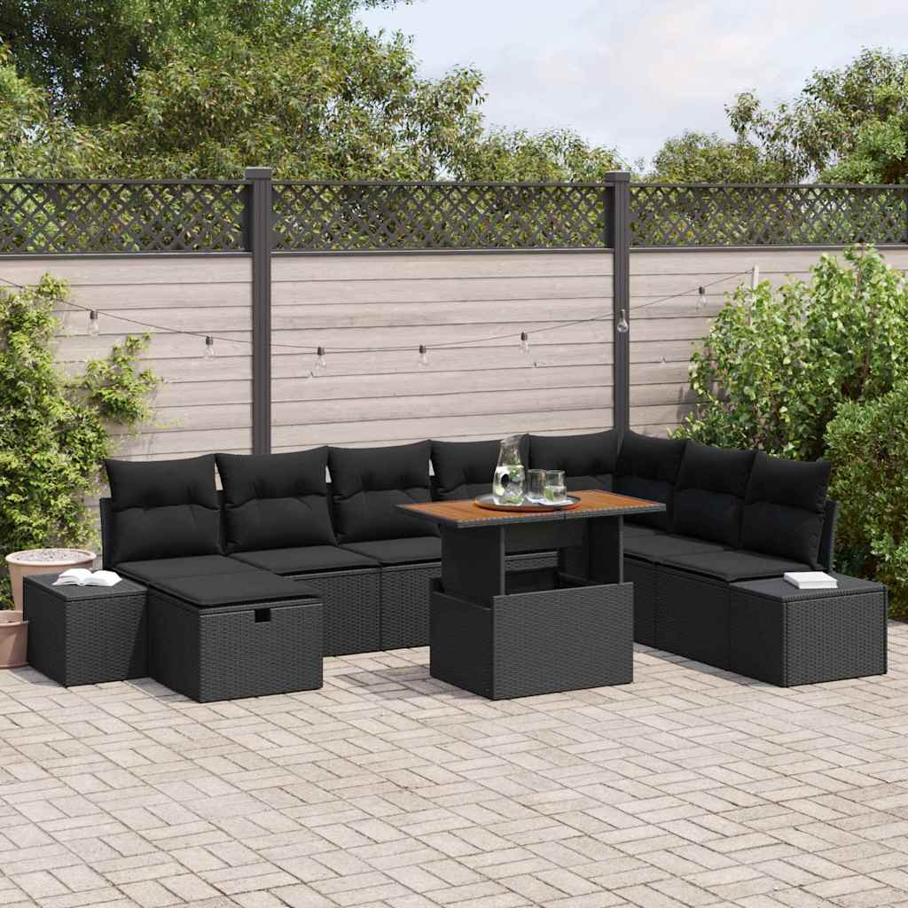 Garden Sofa Set with Cushion 9 pcs Black Poly rattan