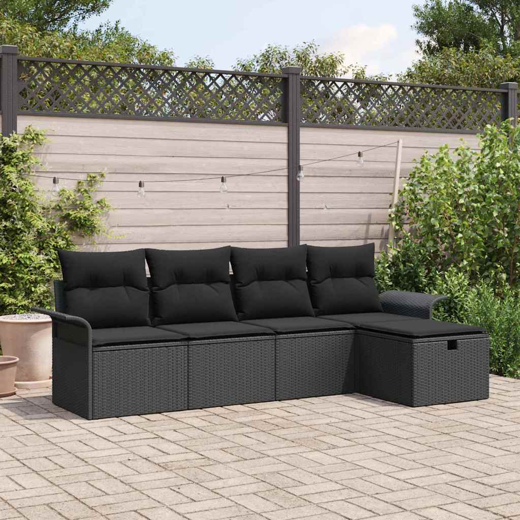 Garden Sofa Set with Cushion 5 pcs Black Poly rattan