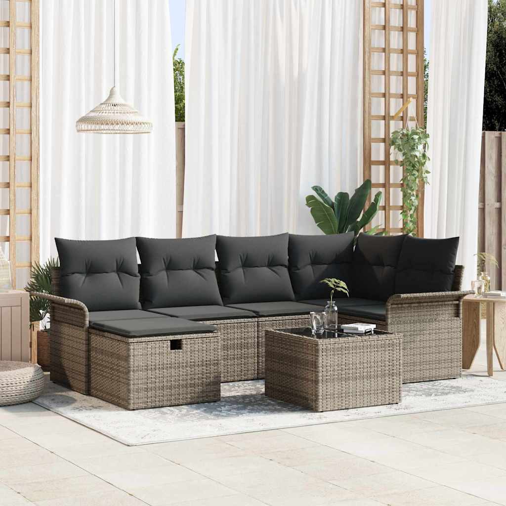 Garden Sofa Set with Cushion 7 pcs Grey Poly rattan