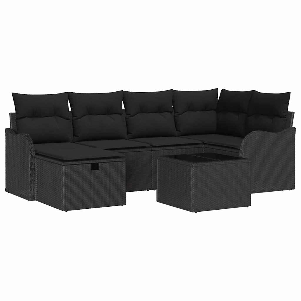 Garden Sofa Set with Cushion 7 pcs Black Poly rattan