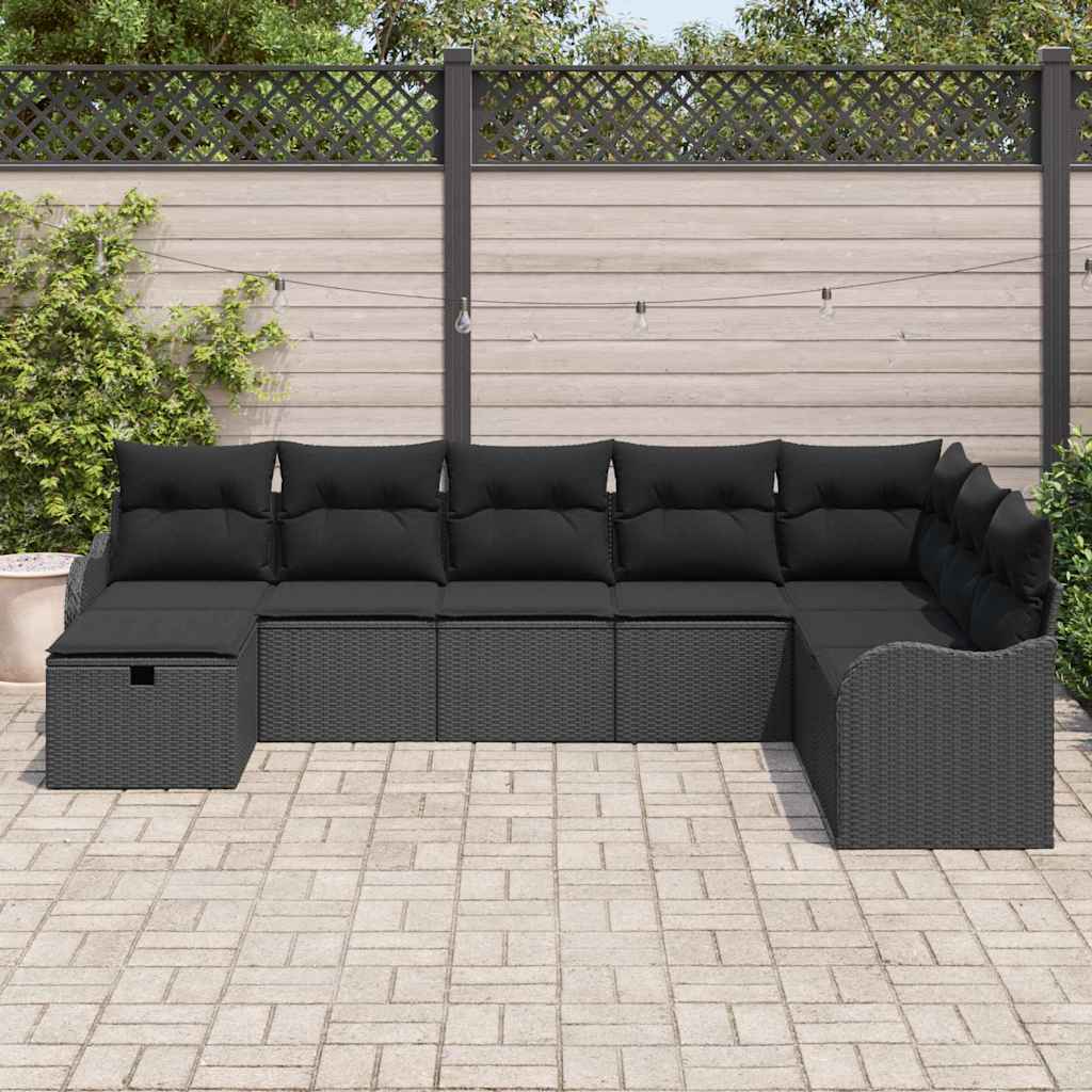 Garden Sofa Set with Cushion 8 pcs Black Poly rattan