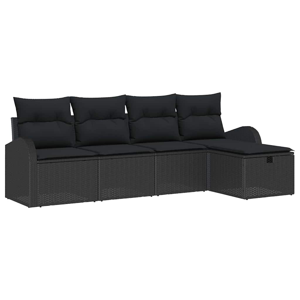 Garden Sofa Set with Cushion 5 pcs Black Poly rattan