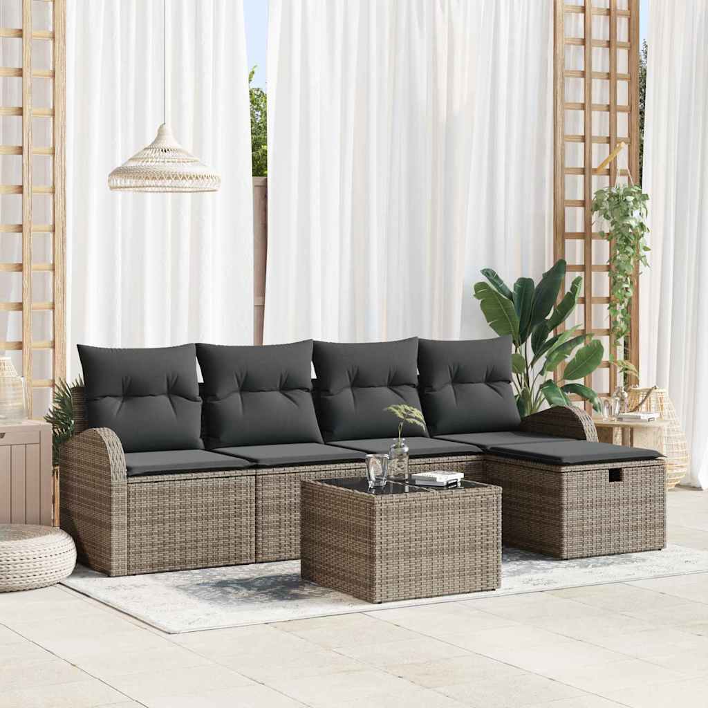 Garden Sofa Set with Cushion 6 pcs Grey Poly rattan