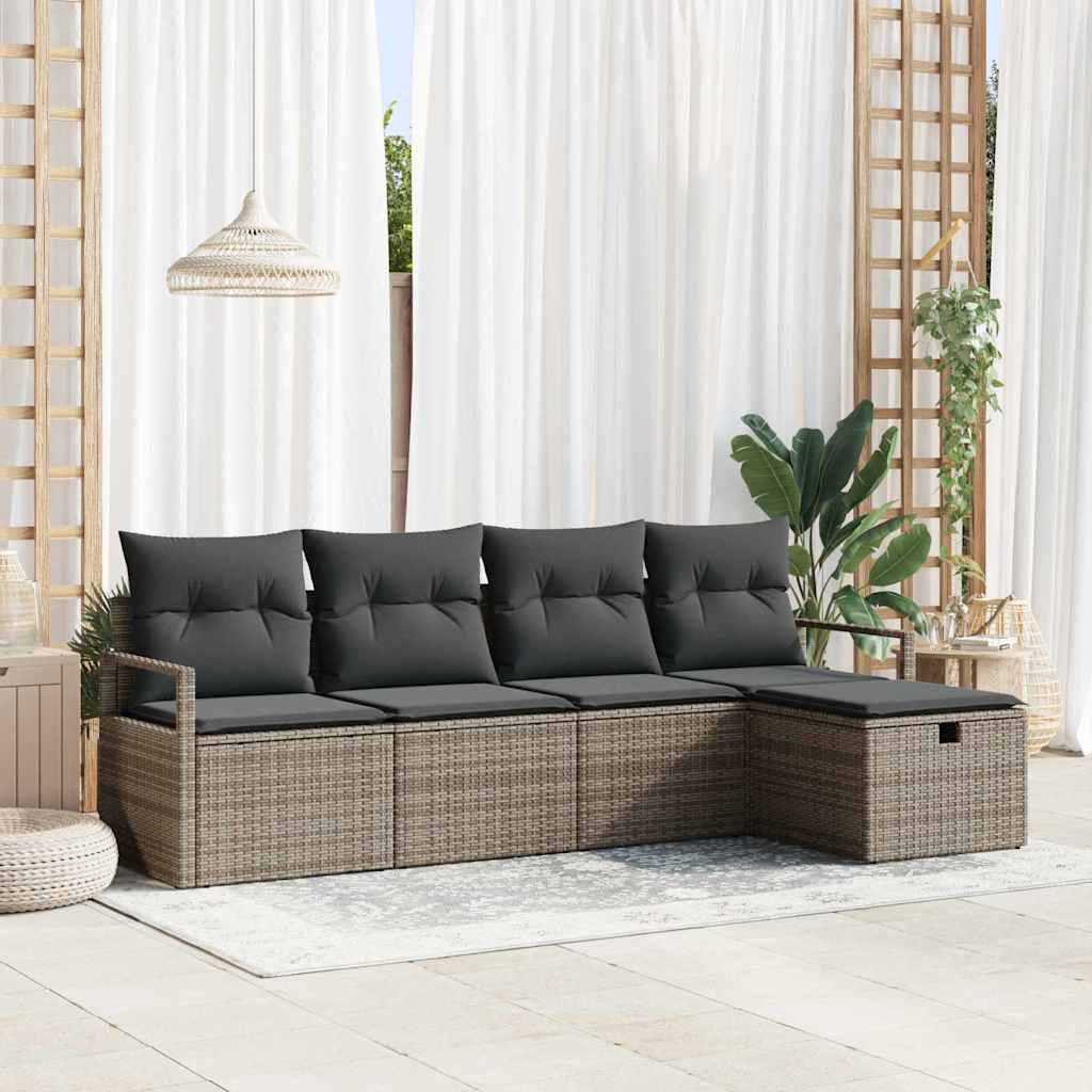 Garden Sofa Set with Cushion 5 pcs Grey Poly rattan