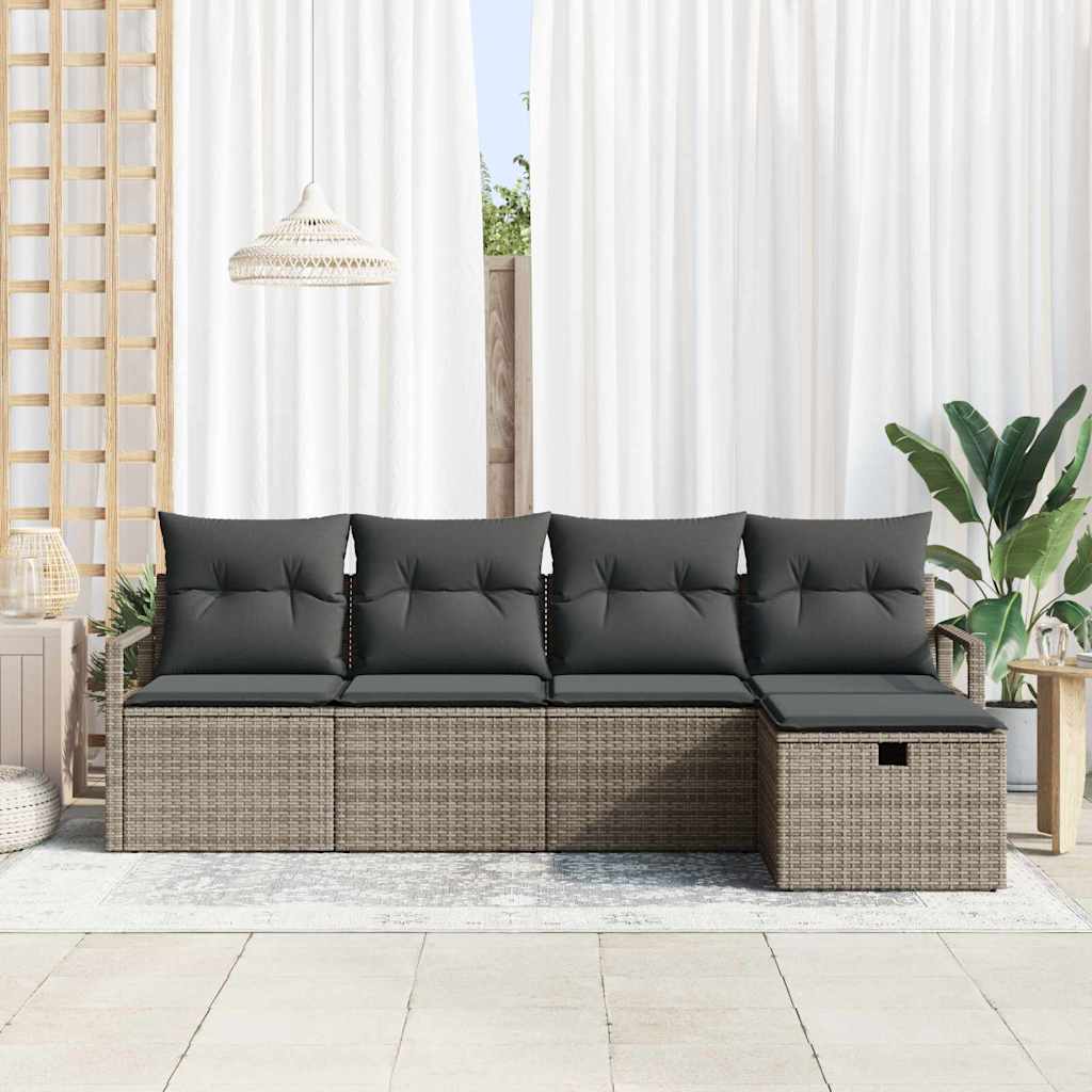 Garden Sofa Set with Cushion 5 pcs Grey Poly rattan