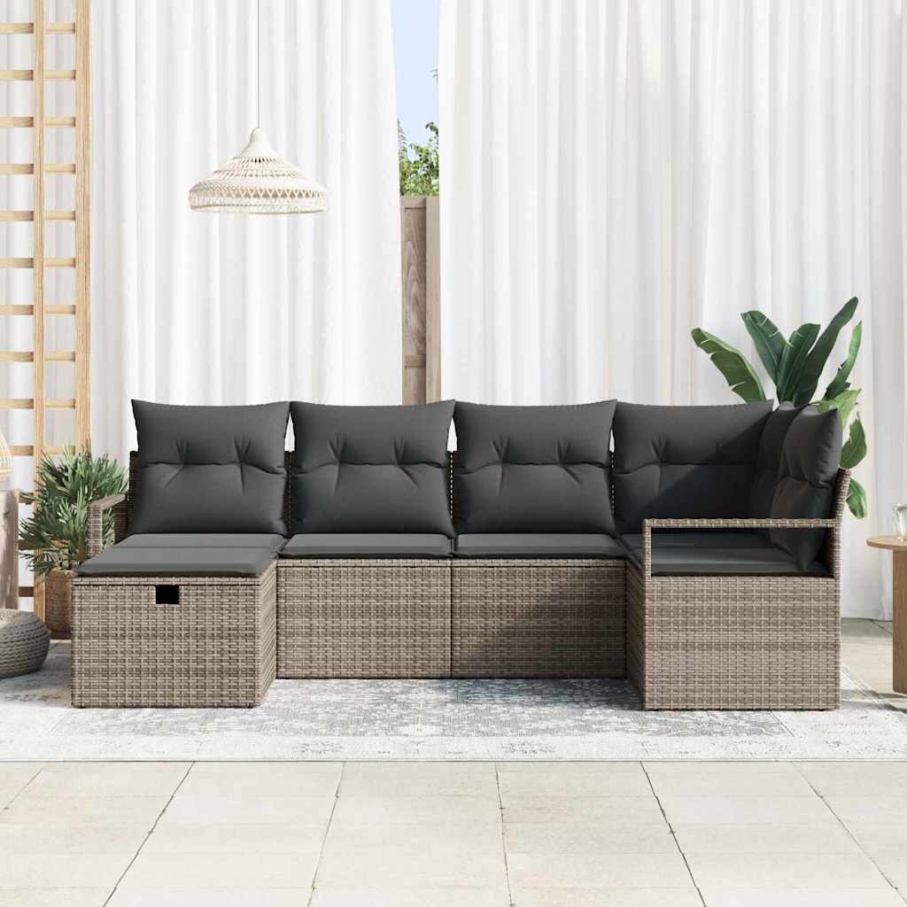 Garden Sofa Set with Cushion 6 pcs Grey Poly rattan